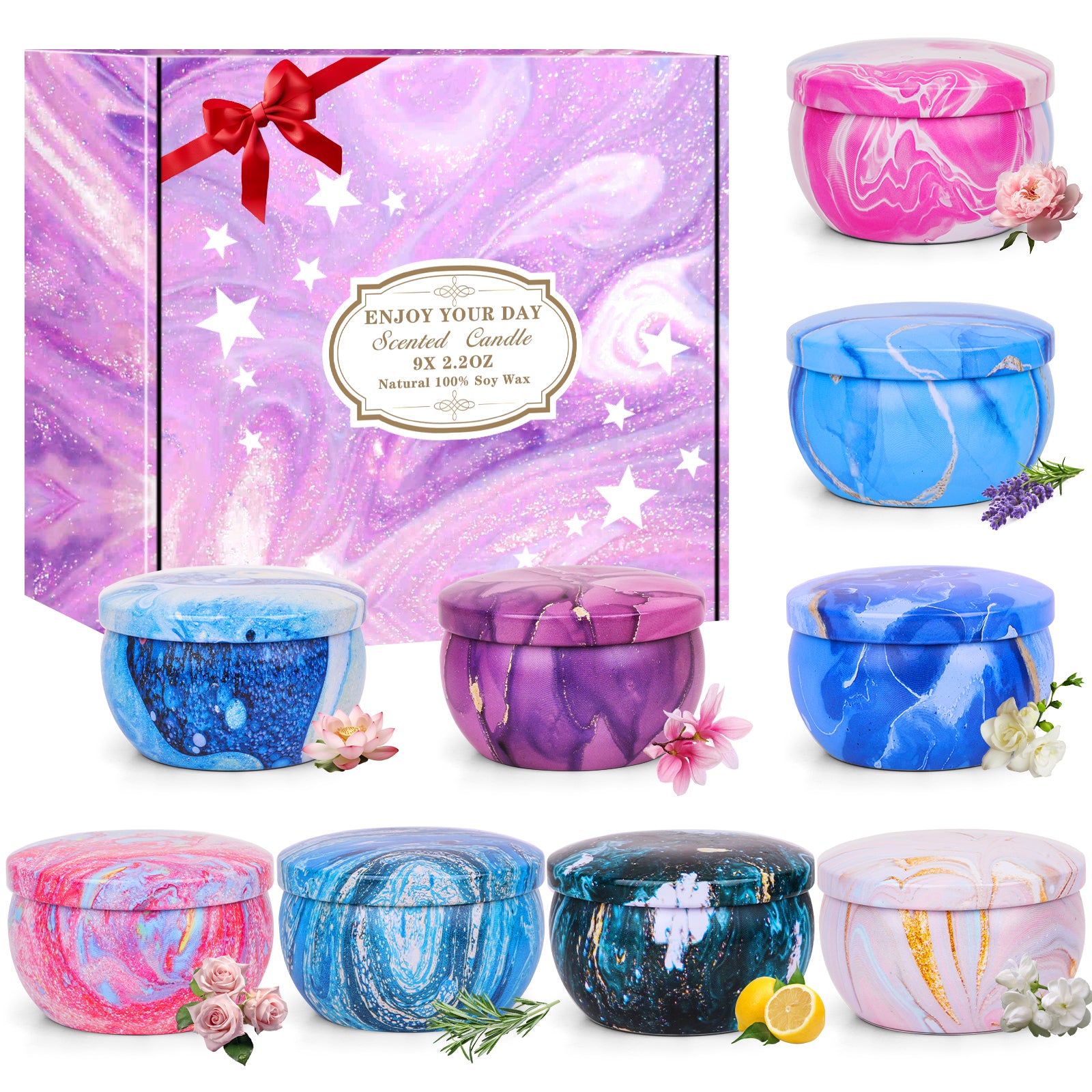 Giphtpoeet 9 Pack Scented Candles Gift Floral Scents for Women 160h Burn Time 19.8oz