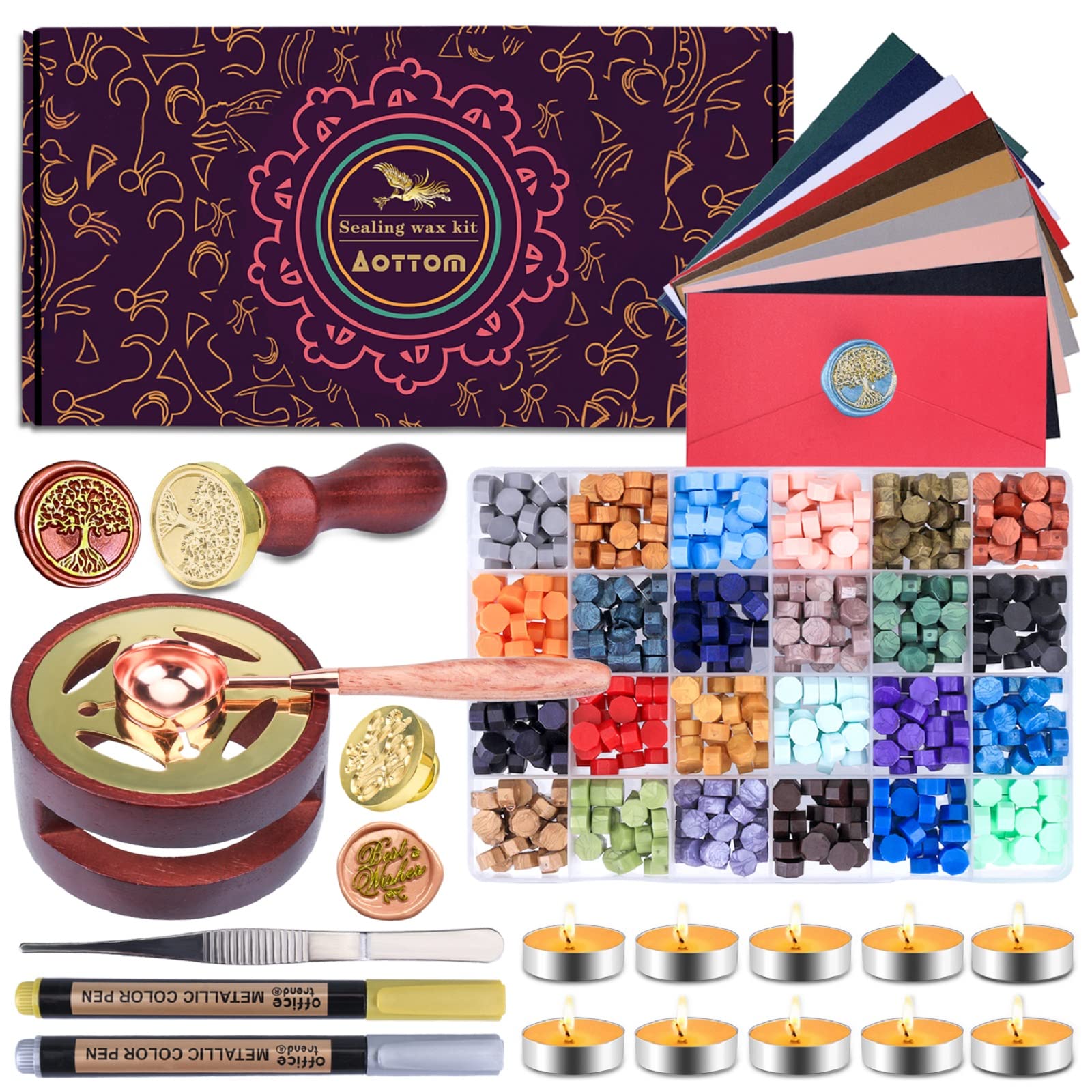 Giphtpoeet Wax Seal Stamp Kit with Gift Box, 24 Colors 650 Pcs Beads, DIY Craft for Birthday
