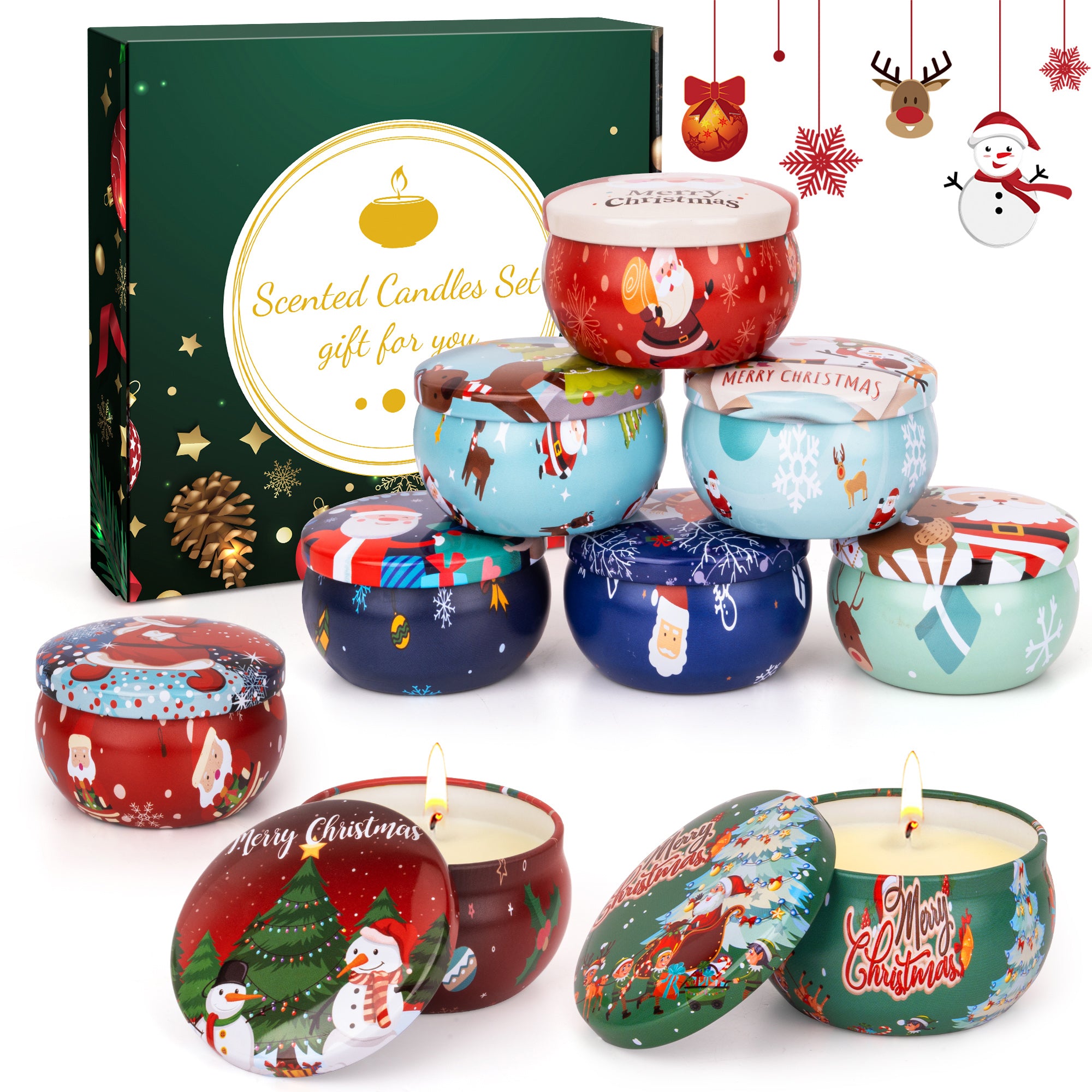 Giphtpoeet 9 Pack Christmas Scented Candles Gift Set for Woman, Jar Candle, 2.5 oz Soy Wax Tin Candle