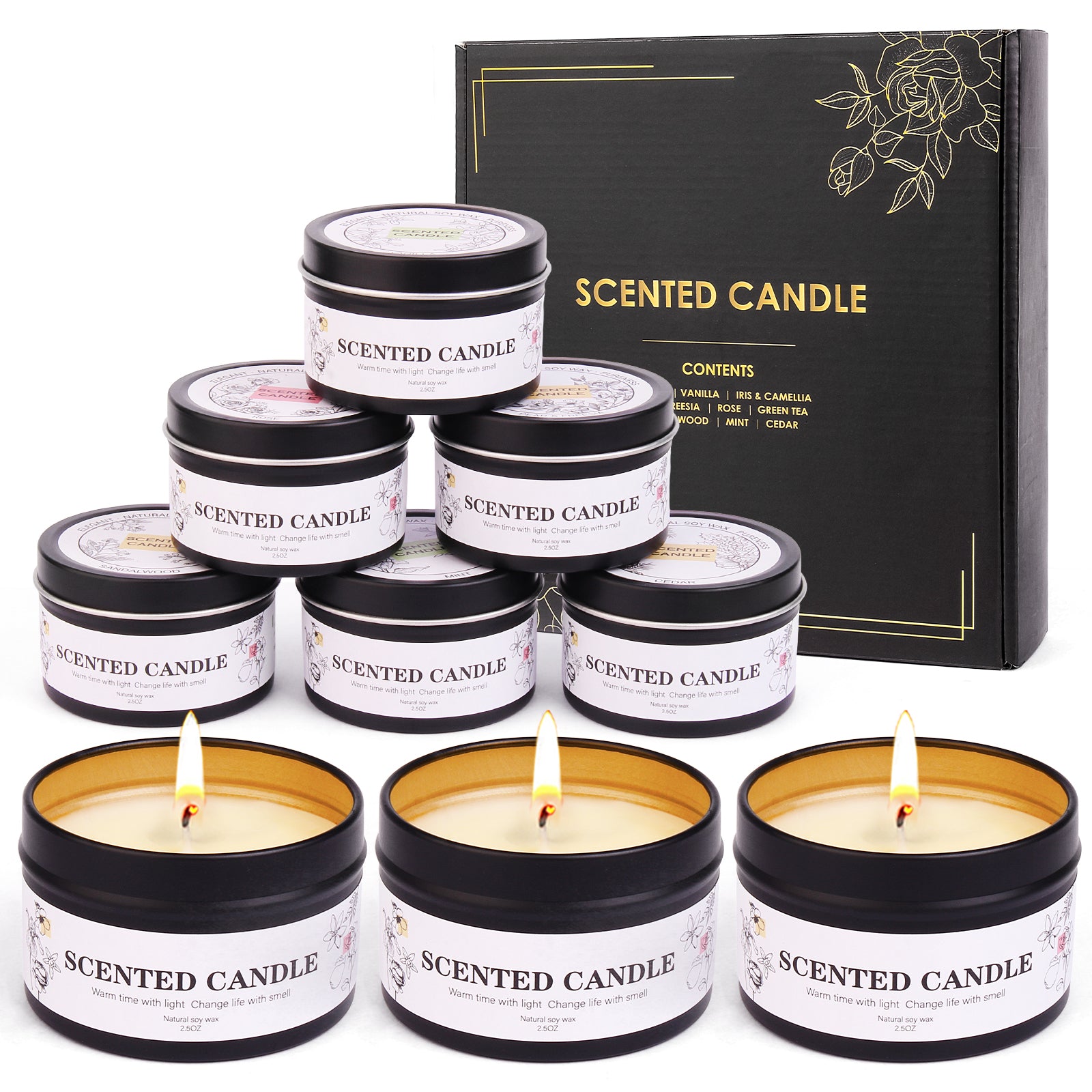 Giphtpoeet Scented Candles Gift Set 9 Pack Natural Soy Wax Jar Candles for Home Scented