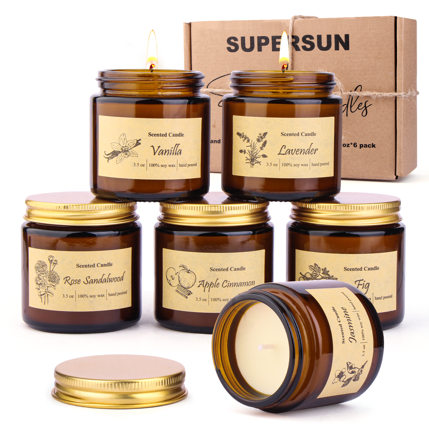 Supersun 6 pack Scented Candles Soy Wax Aromatherapy Jar Candle Set Gift