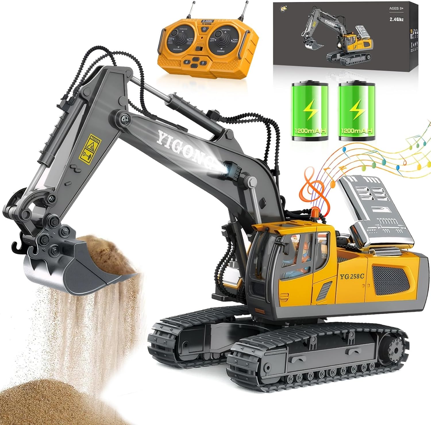 Giphtpoeet Remote Control Excavator Toys, RC Construction Toys with Metal Shovel, Kids Age 6-12 Christmas Birthday Gifts
