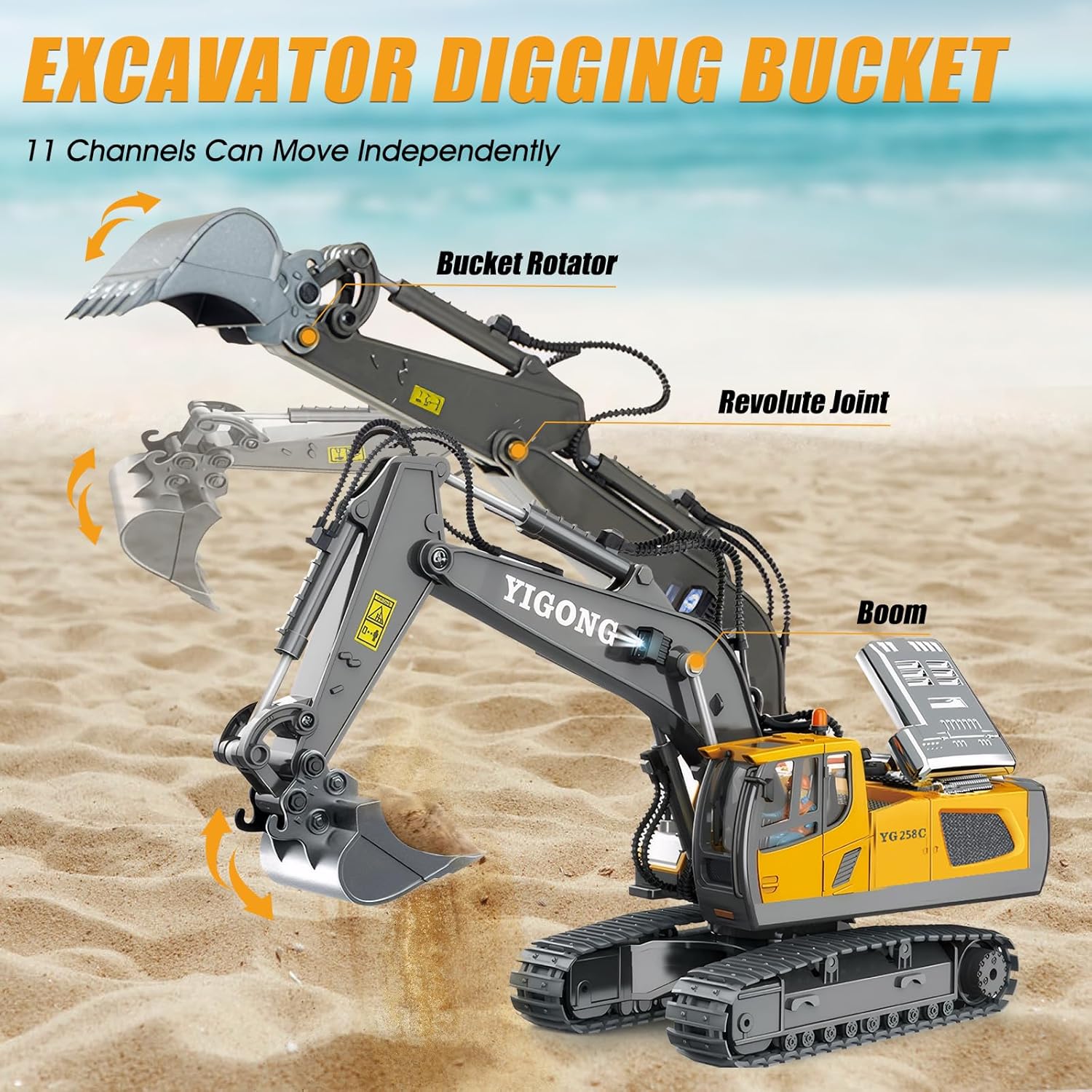Giphtpoeet Remote Control Excavator Toys, RC Construction Toys with Metal Shovel, Kids Age 6-12 Christmas Birthday Gifts