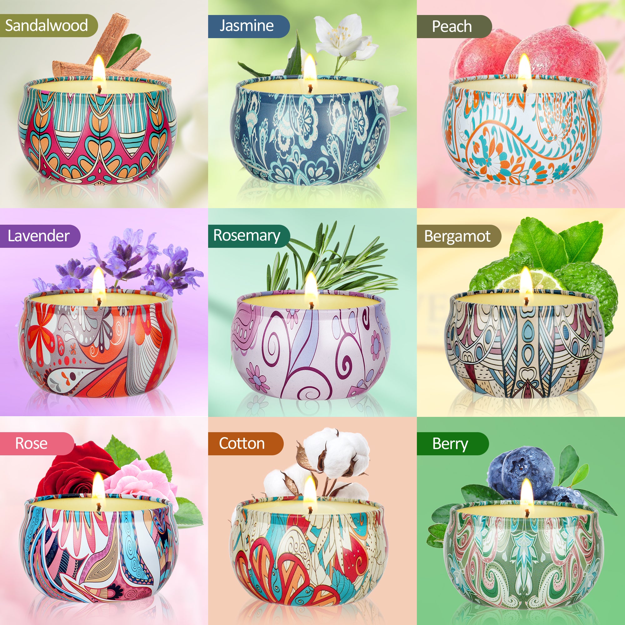 Giphtpoeet 9 Pack Scented Candles Gifts for Women 140-200 Hours Long Listing Natural Soy Wax Candles for Christmas Day