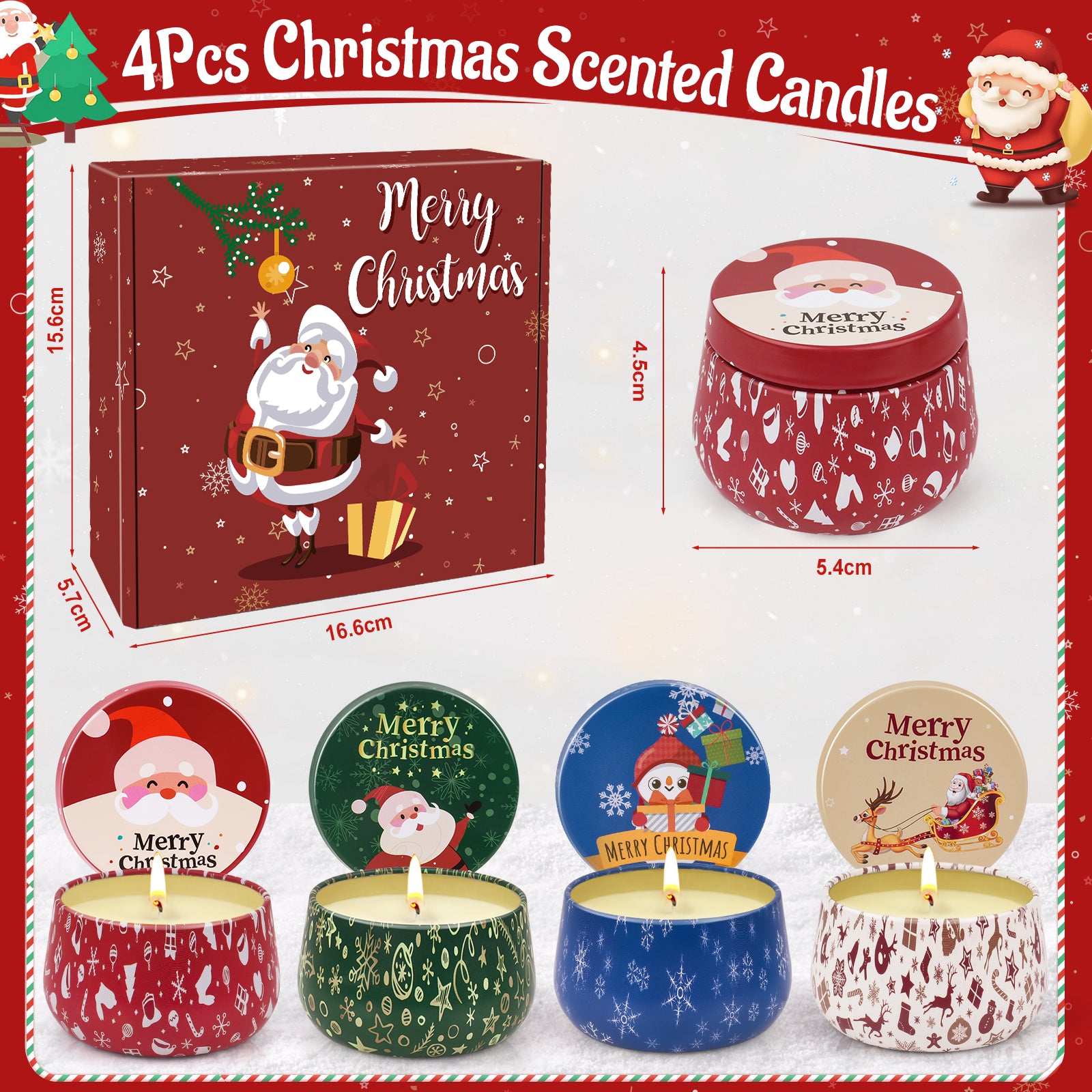 Giphtpoeet 4 Pack Christmas Scented Candles Gift Set for Woman, Jar Candle, 2.5 oz Soy Wax Tin Candle