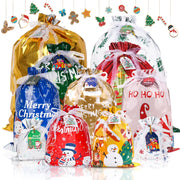Aottom 30Pcs Christmas Drawstring Gift Bags with Tag&Ribbon Ties,Small to Jumbo Size