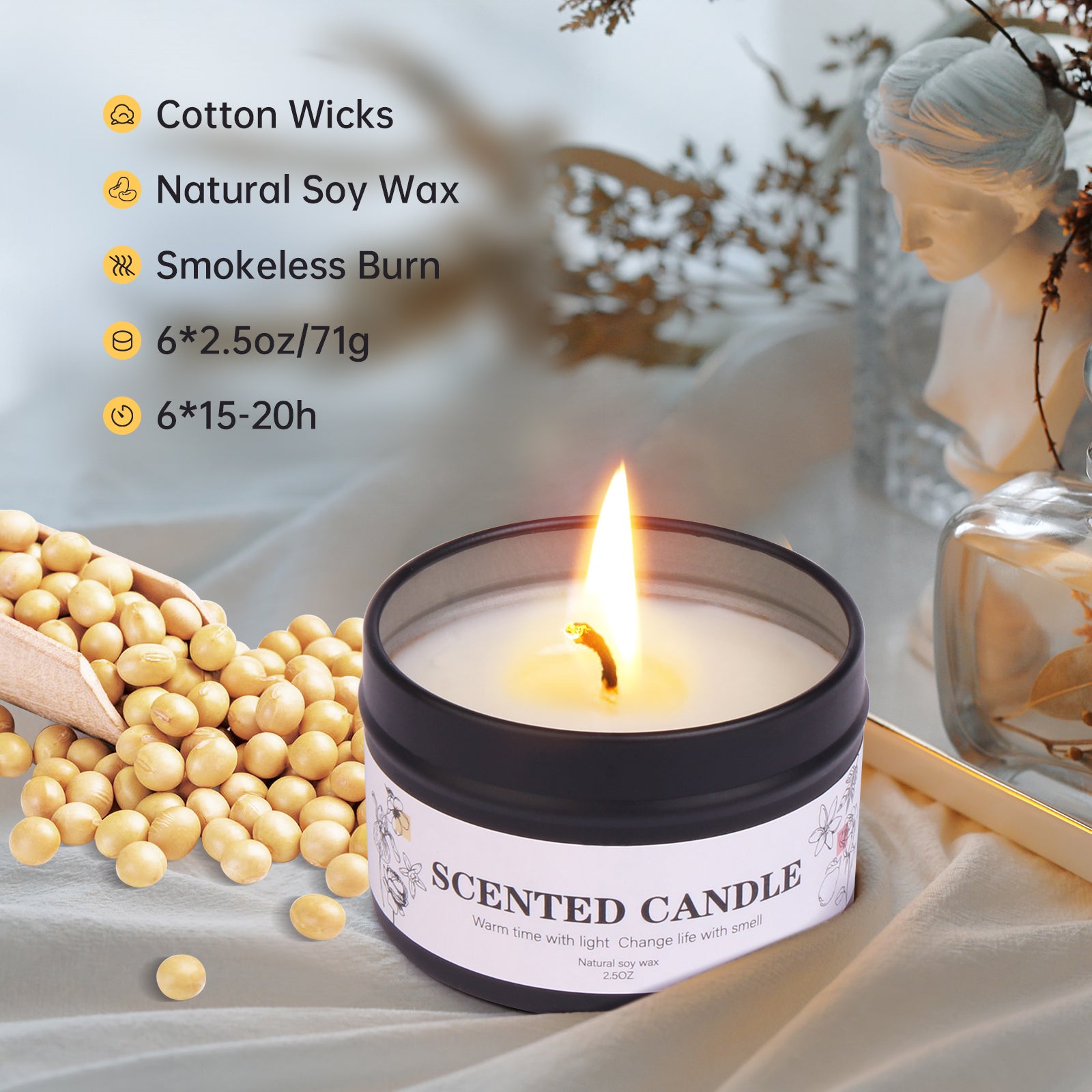 Giphtpoeet Scented Candles Gift Set 6 Pack Fragrance Natural Soy Wax Jar Candles Set for Home Scented