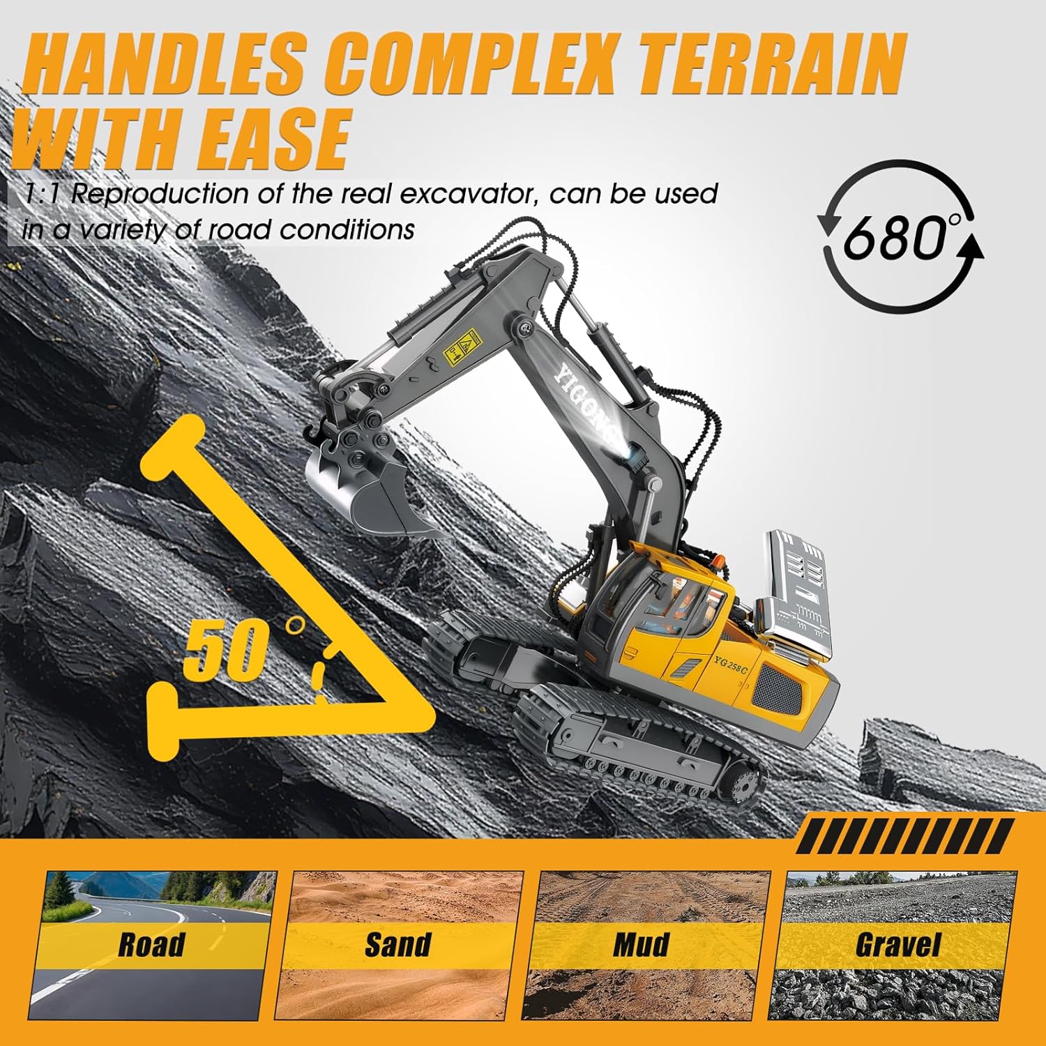 Giphtpoeet Remote Control Excavator Toys, RC Construction Toys with Metal Shovel, Kids Age 6-12 Christmas Birthday Gifts