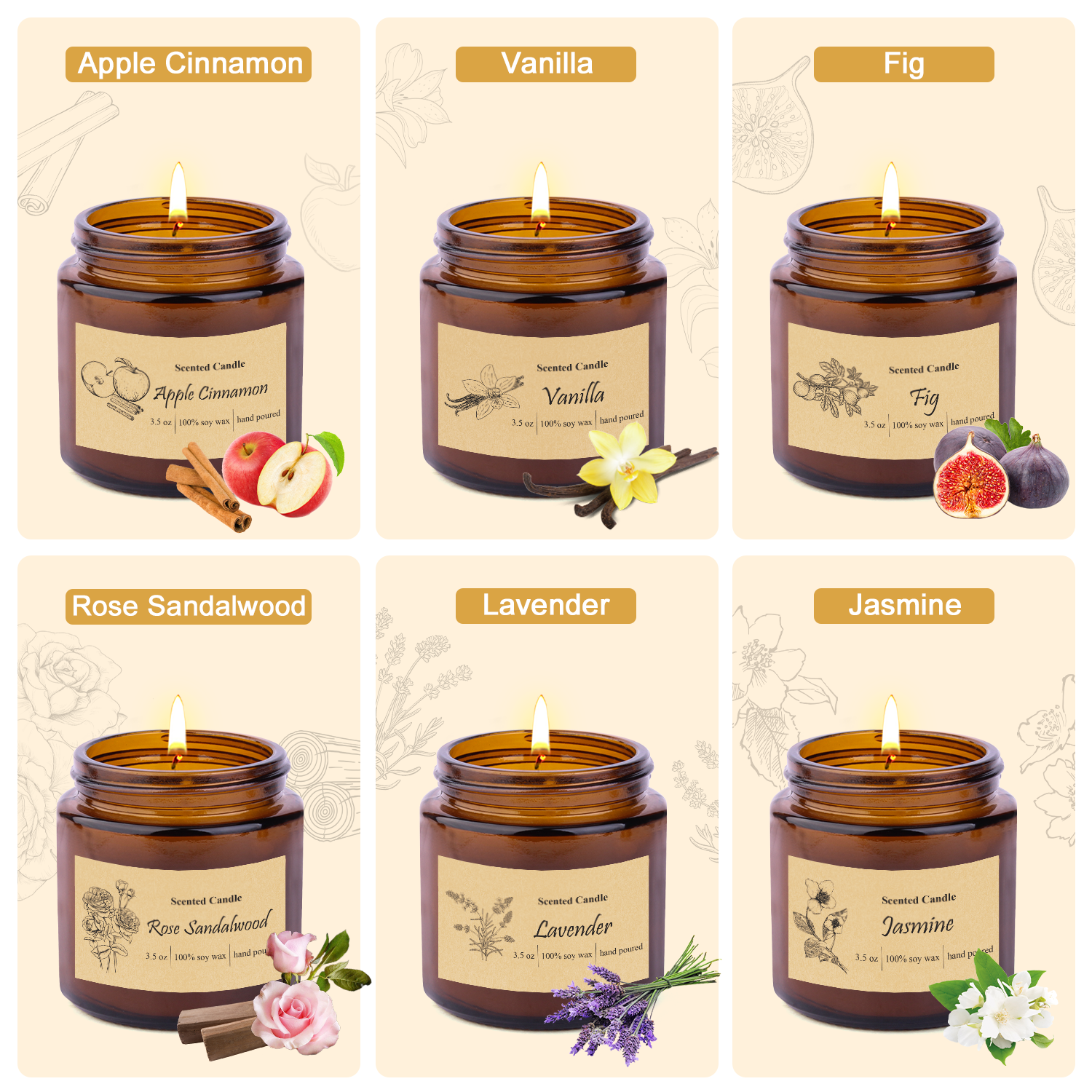 Supersun 6 pack Scented Candles Soy Wax Aromatherapy Jar Candle Set Gift
