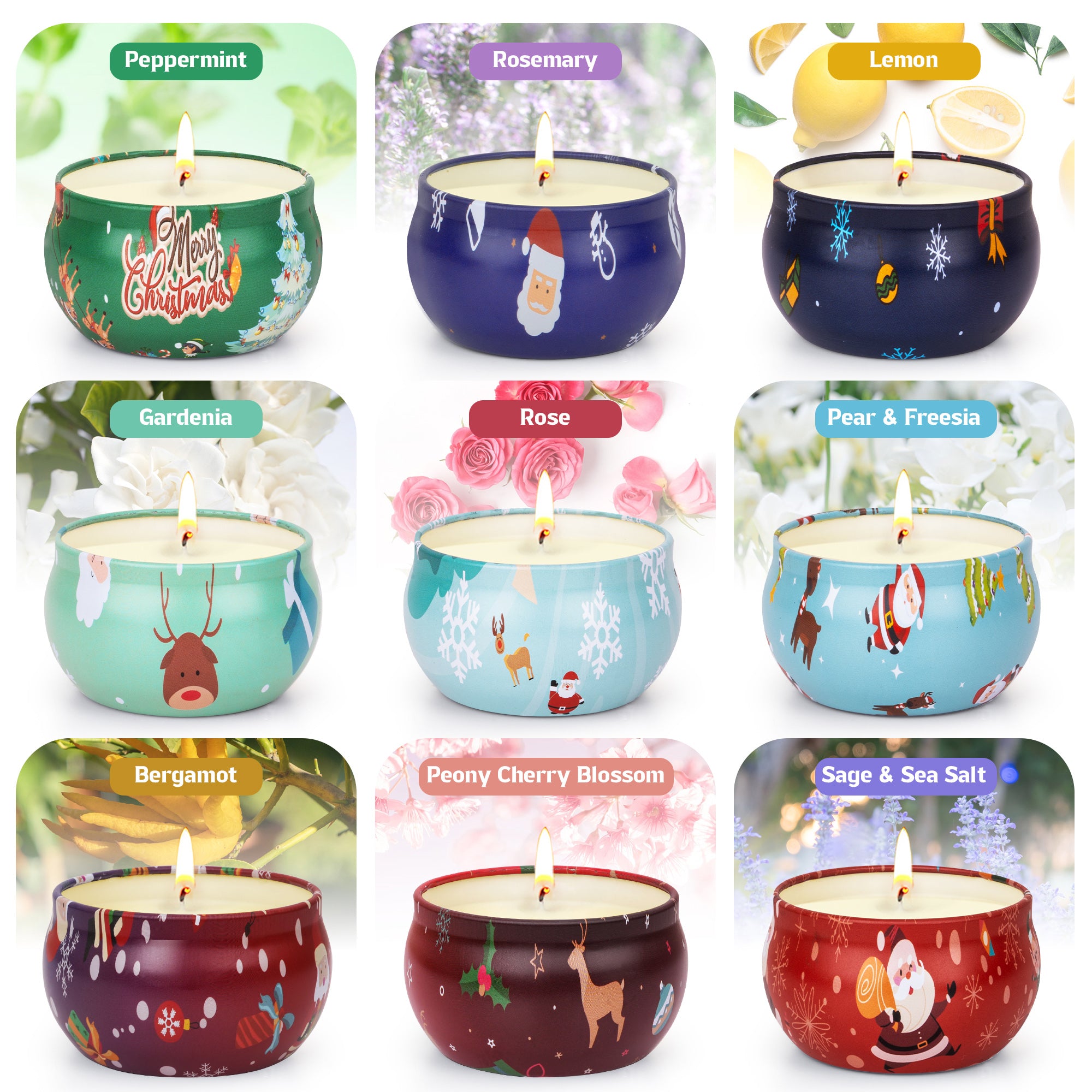 Giphtpoeet 9 Pack Christmas Scented Candles Gift Set for Woman, Jar Candle, 2.5 oz Soy Wax Tin Candle