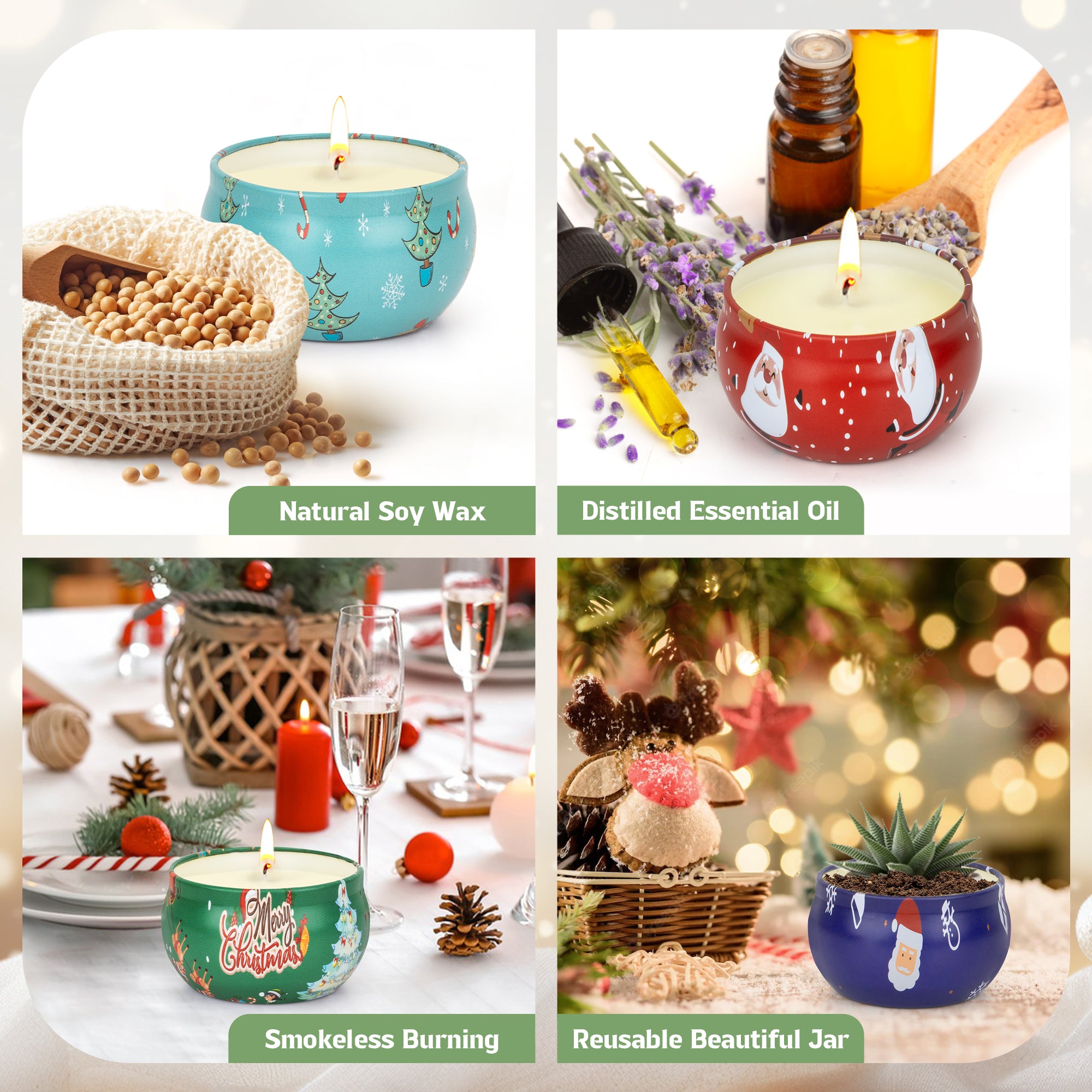 Giphtpoeet 6 Pack Christmas Scented Candles Gift Set for Woman, Jar Candle, 2.5 oz Soy Wax Tin Candle