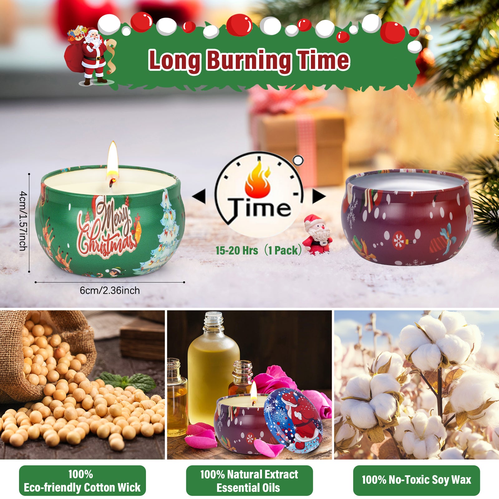Giphtpoeet 4 Pack Christmas Scented Candles Gift Set for Woman, Jar Candle, 2.5 oz Soy Wax Tin Candle