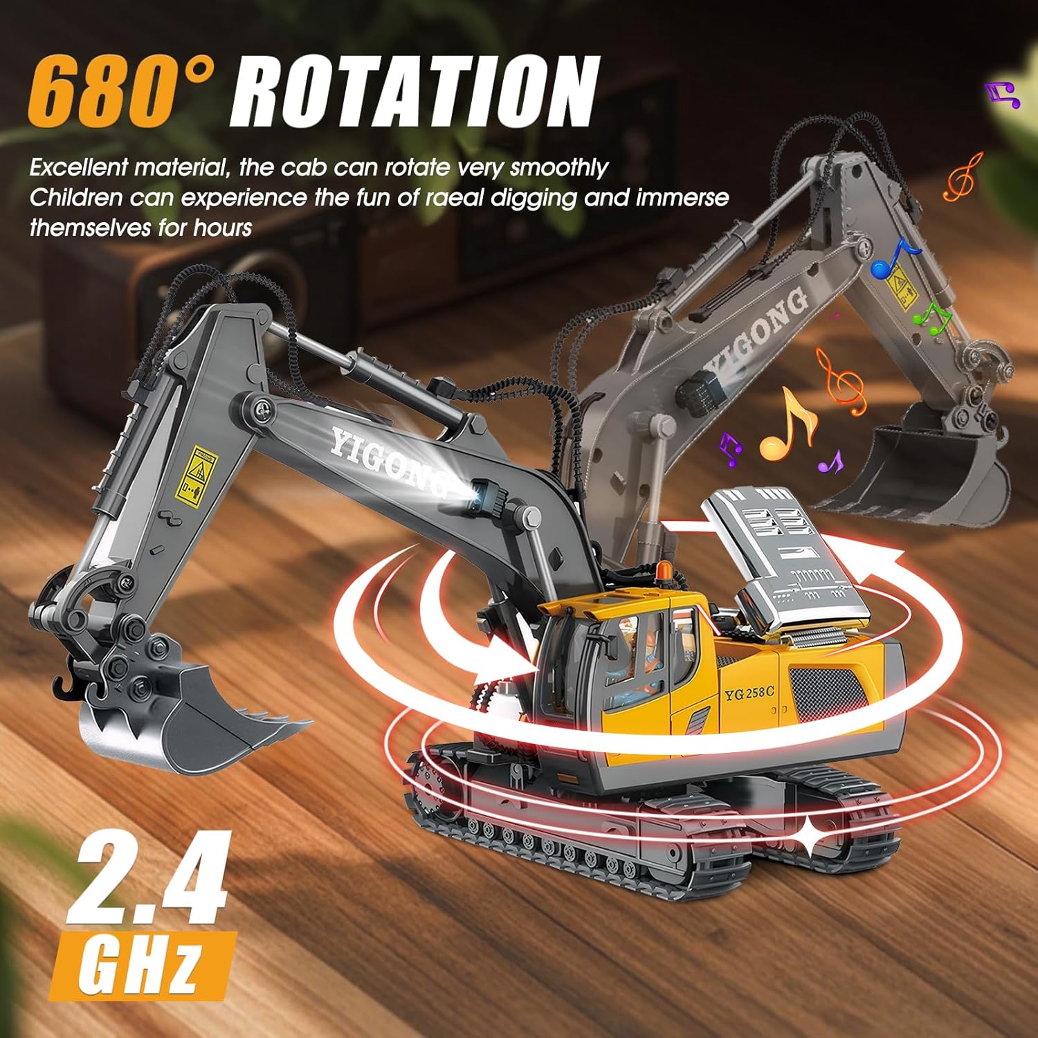 Giphtpoeet Remote Control Excavator Toys, RC Construction Toys with Metal Shovel, Kids Age 6-12 Christmas Birthday Gifts