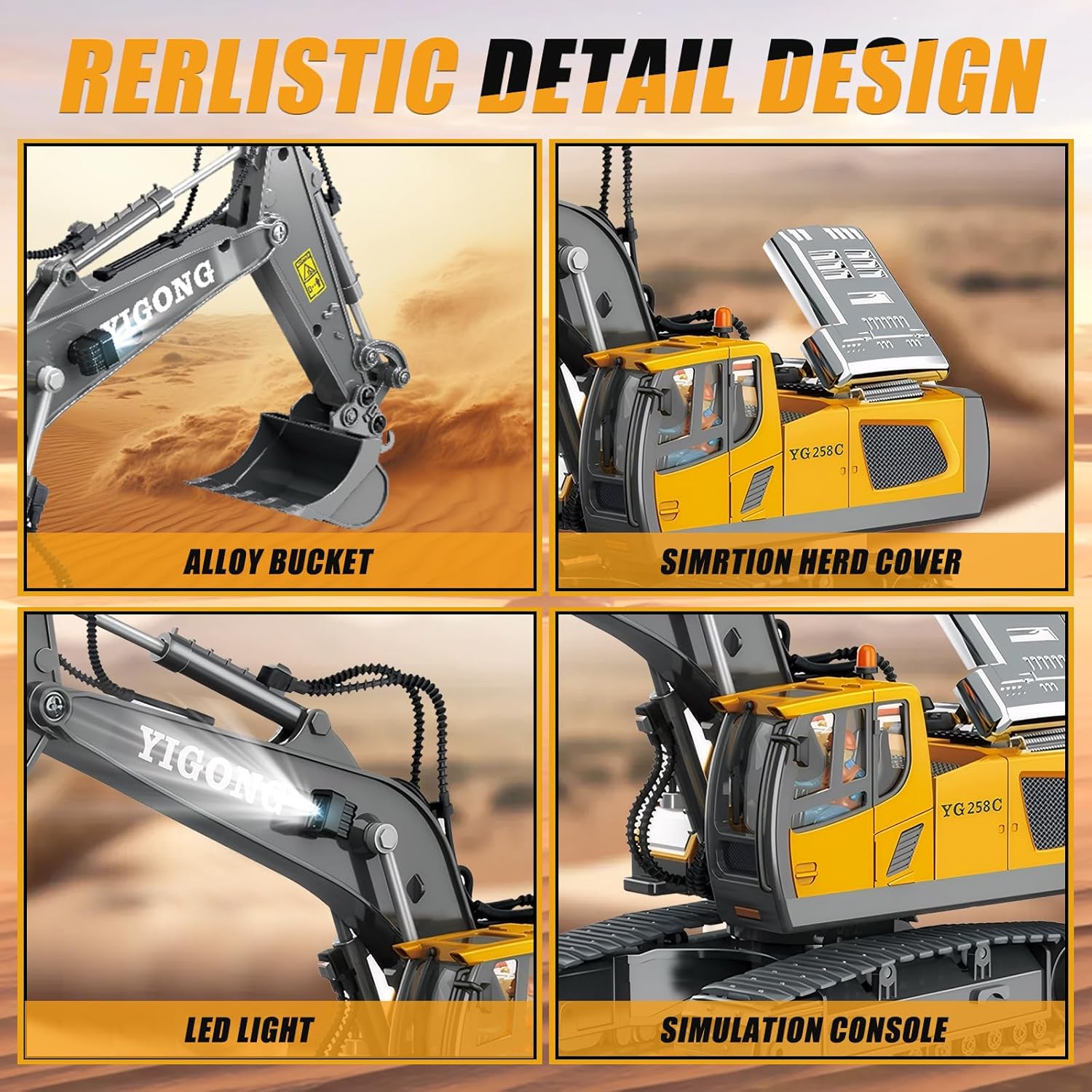 Giphtpoeet Remote Control Excavator Toys, RC Construction Toys with Metal Shovel, Kids Age 6-12 Christmas Birthday Gifts