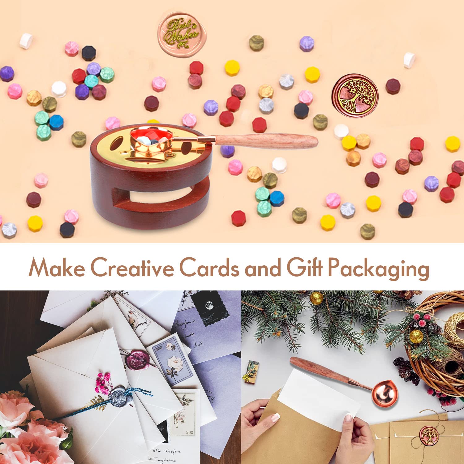 Giphtpoeet Wax Seal Stamp Kit with Gift Box, 24 Colors 650 Pcs Beads, DIY Craft for Birthday
