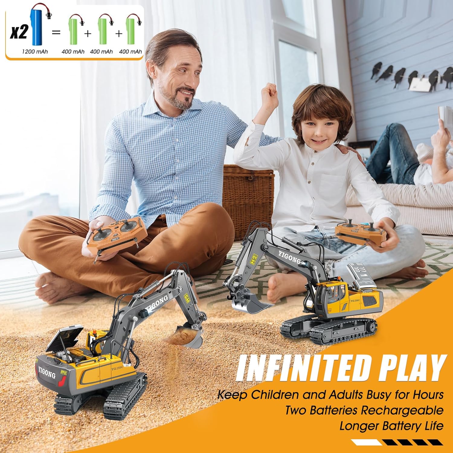 Giphtpoeet Remote Control Excavator Toys, RC Construction Toys with Metal Shovel, Kids Age 6-12 Christmas Birthday Gifts