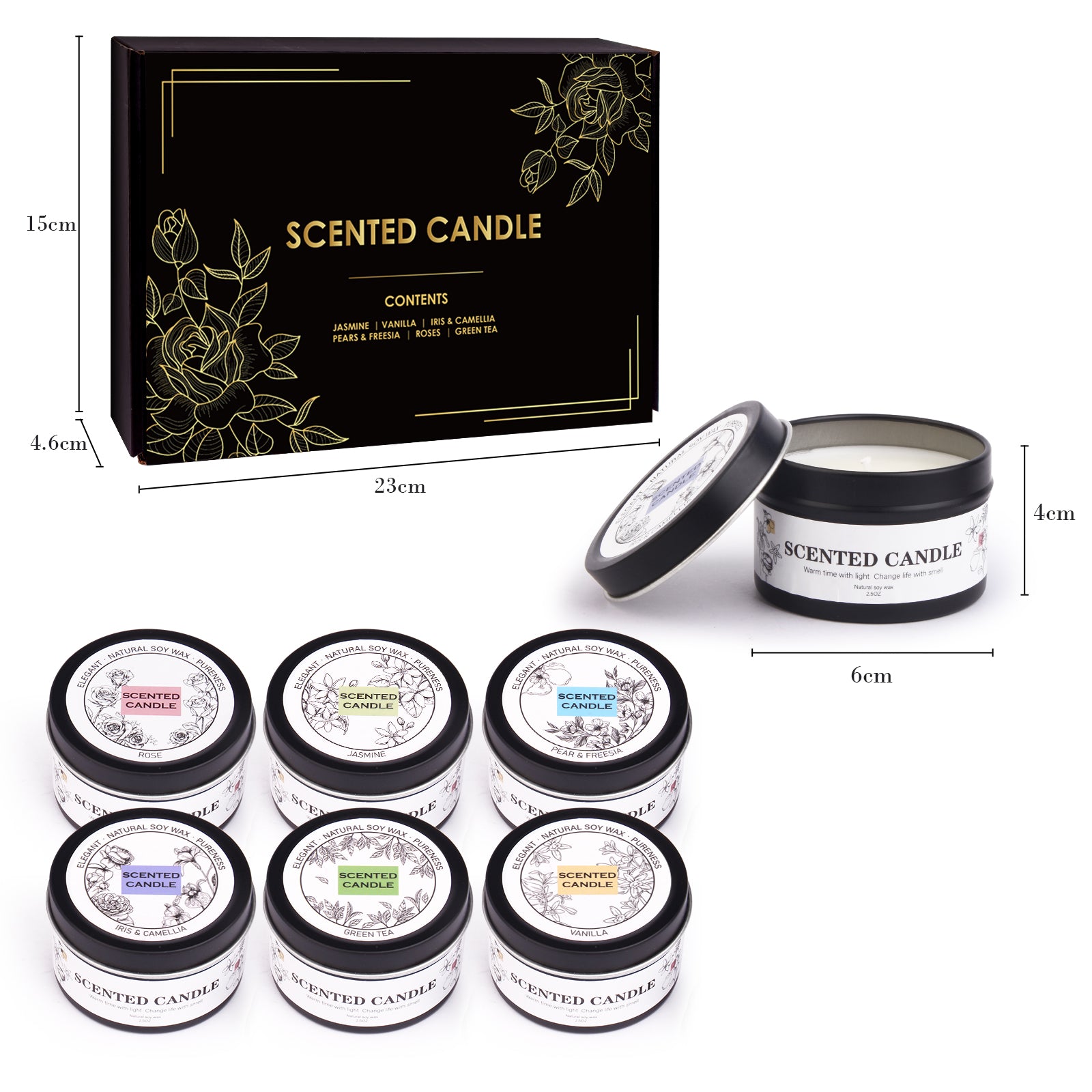 Giphtpoeet Scented Candles Gift Set 6 Pack Fragrance Natural Soy Wax Jar Candles Set for Home Scented