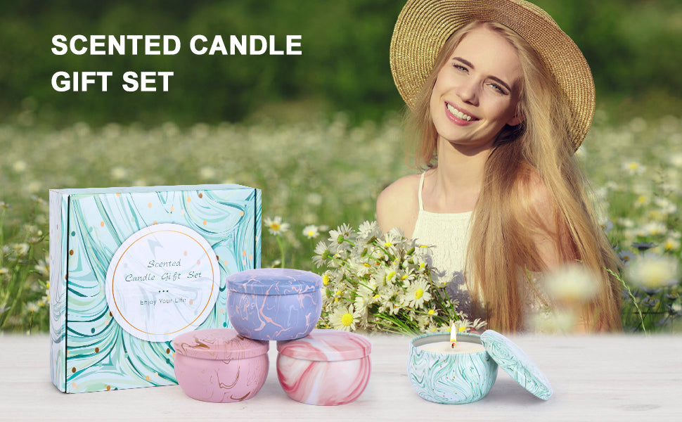 Giphtpoeet Scented Candles Gifts Set, 4 Pack Aromatherapy Candles for Home Scented, Stress Relief Gifts for Women, 120 H Lasting Burn Natural Soy Wax Candle for Birthday Valentine Mother's Christmas Day