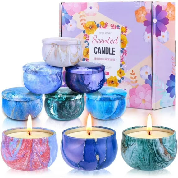 Giphtpoeet 9 Pack Small Scented Candles Relaxing Soy Wax Candle Jar Set with Lid 160h