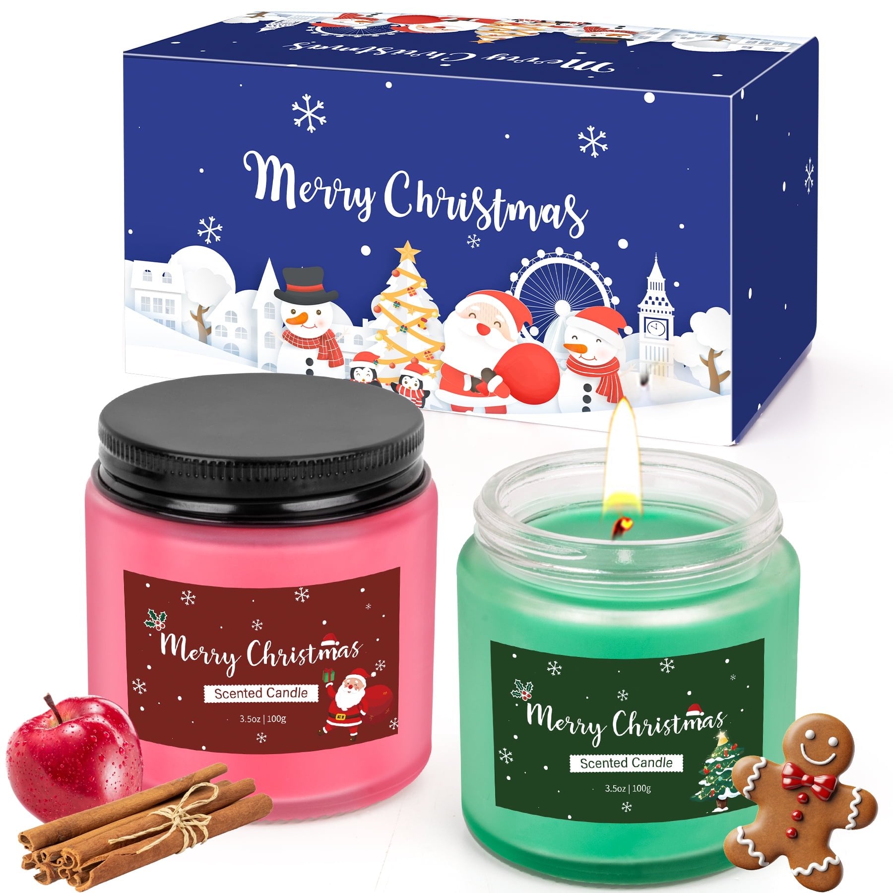 Giphtpoeet Apple&Cinnamon/Cookies Christmas Scented Candle with Gifted Box for Women