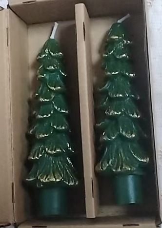 Giphtpoeet Christmas Tree Candles 2-Pack Unscented Shaped Taper Candles for Holiday Home Decor(Green, 5Inch)