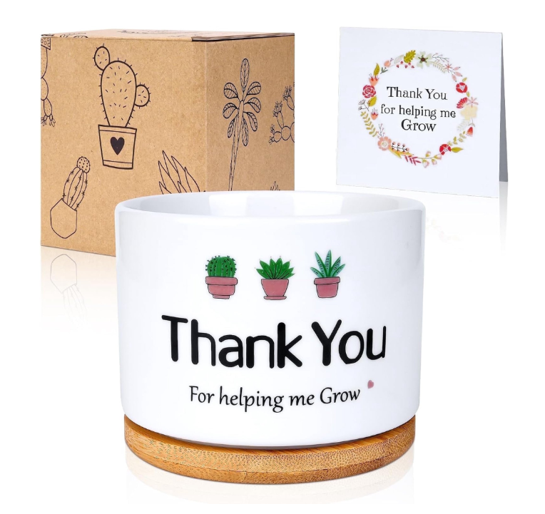 Giphtpoeet Appreciation Gift for Teacher & Mom, Ceramic Succulent Plant Pots with Drainage Hole, Home & Garden Decor