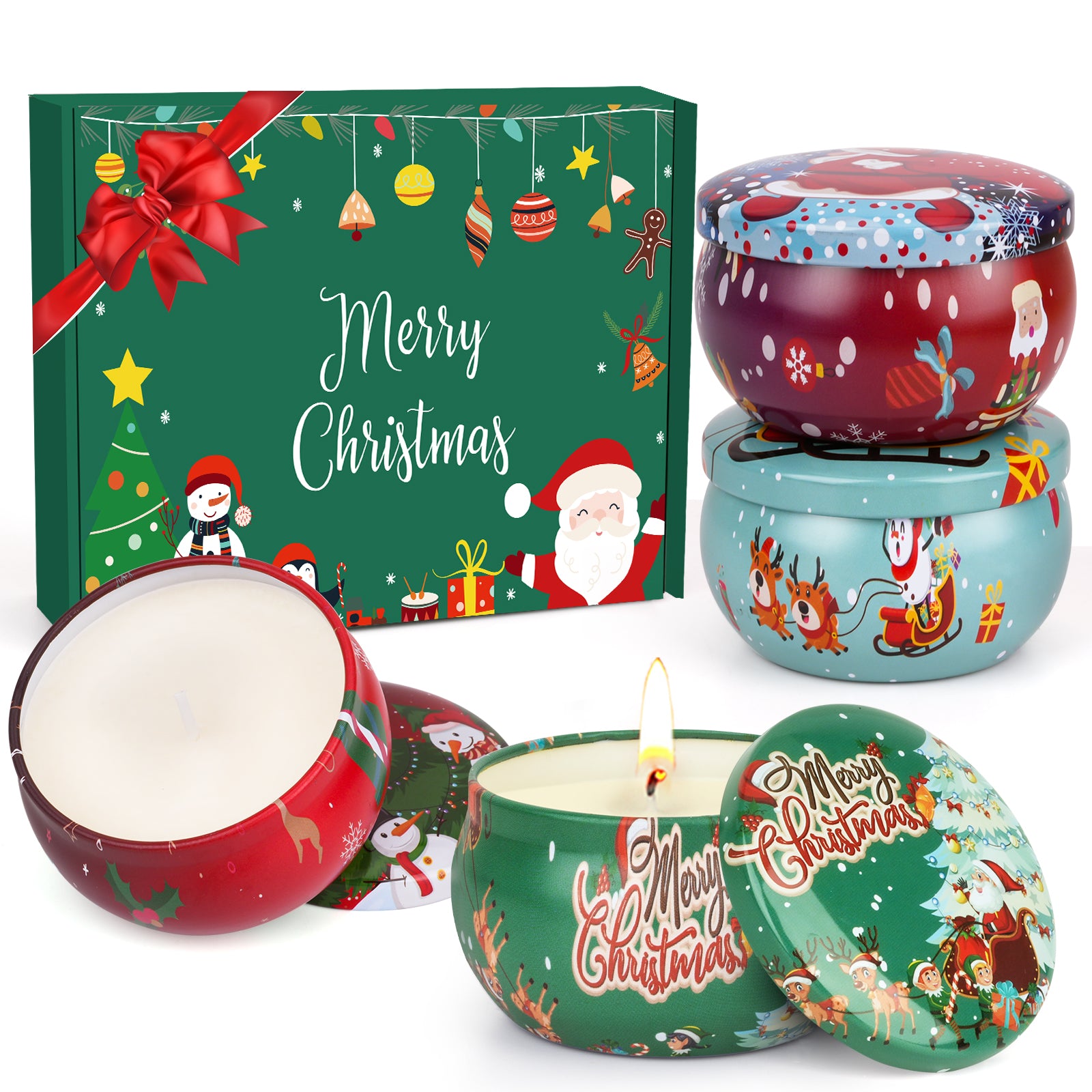 Giphtpoeet 4 Pack Christmas Scented Candles Gift Set for Woman, Jar Candle, 2.5 oz Soy Wax Tin Candle