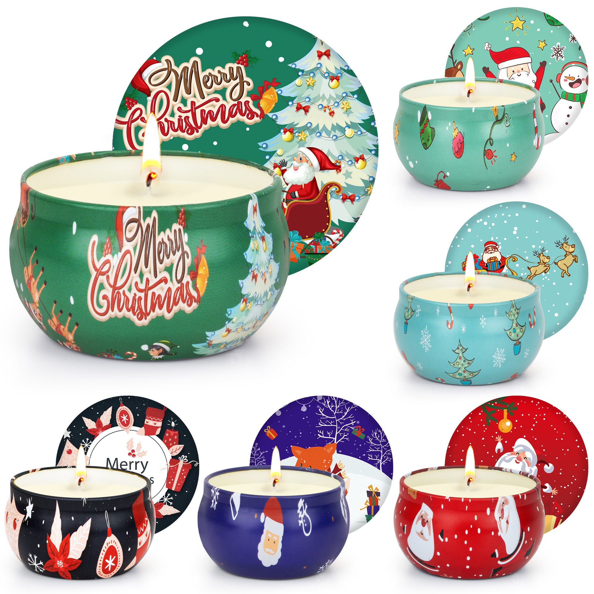 Giphtpoeet 6 Pack Christmas Scented Candles Gift Set for Woman, Jar Candle, 2.5 oz Soy Wax Tin Candle