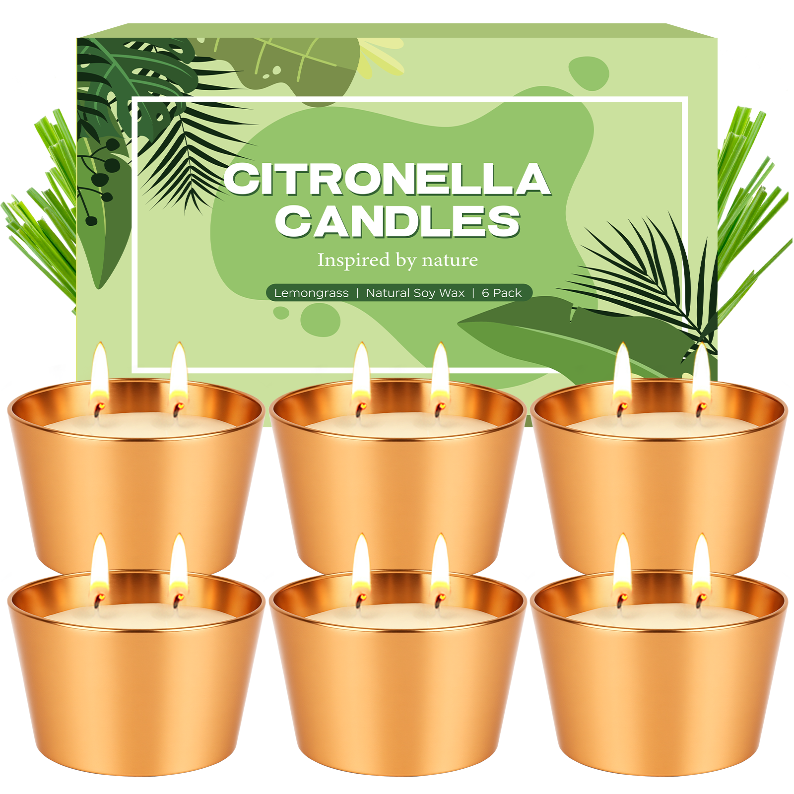 Giphtpoeet 6 Pack Citronella Candles Outdoor 2-Wick 3.5oz Natural Soy Wax Lemongrass Scented Candles for Party Patio Garden Yard Camping Home