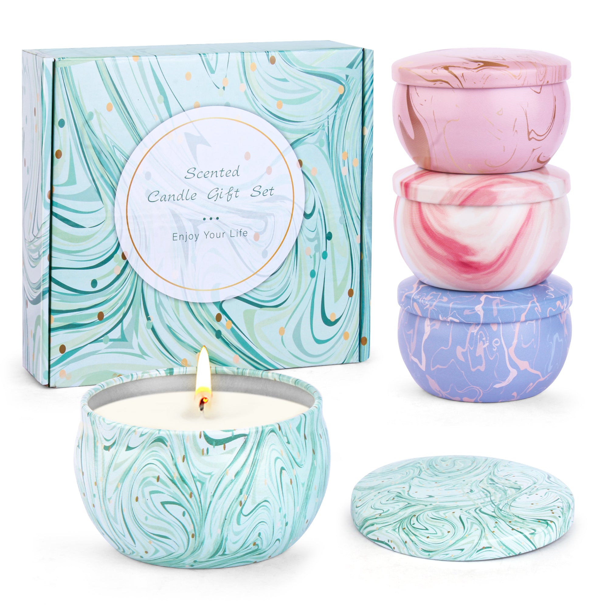 Giphtpoeet Scented Candles Gifts Set, 4 Pack Aromatherapy Candles for Home Scented, Stress Relief Gifts for Women, 120 H Lasting Burn Natural Soy Wax Candle for Birthday Valentine Mother's Christmas Day