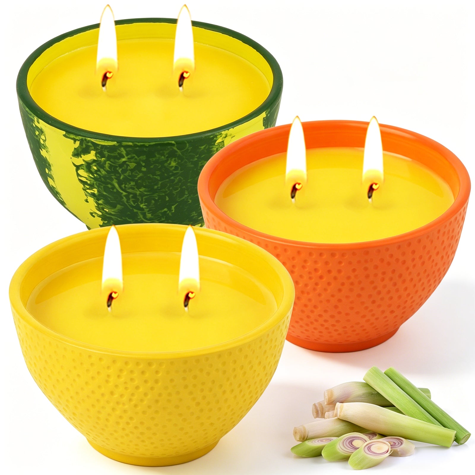 Giphtpoeet Citronella Candles 3 Pack Natural Soy Wax Lemongrass Scented Outdoor Candles 2 Wick Cement Bowl for Patio Garden Deck Camping