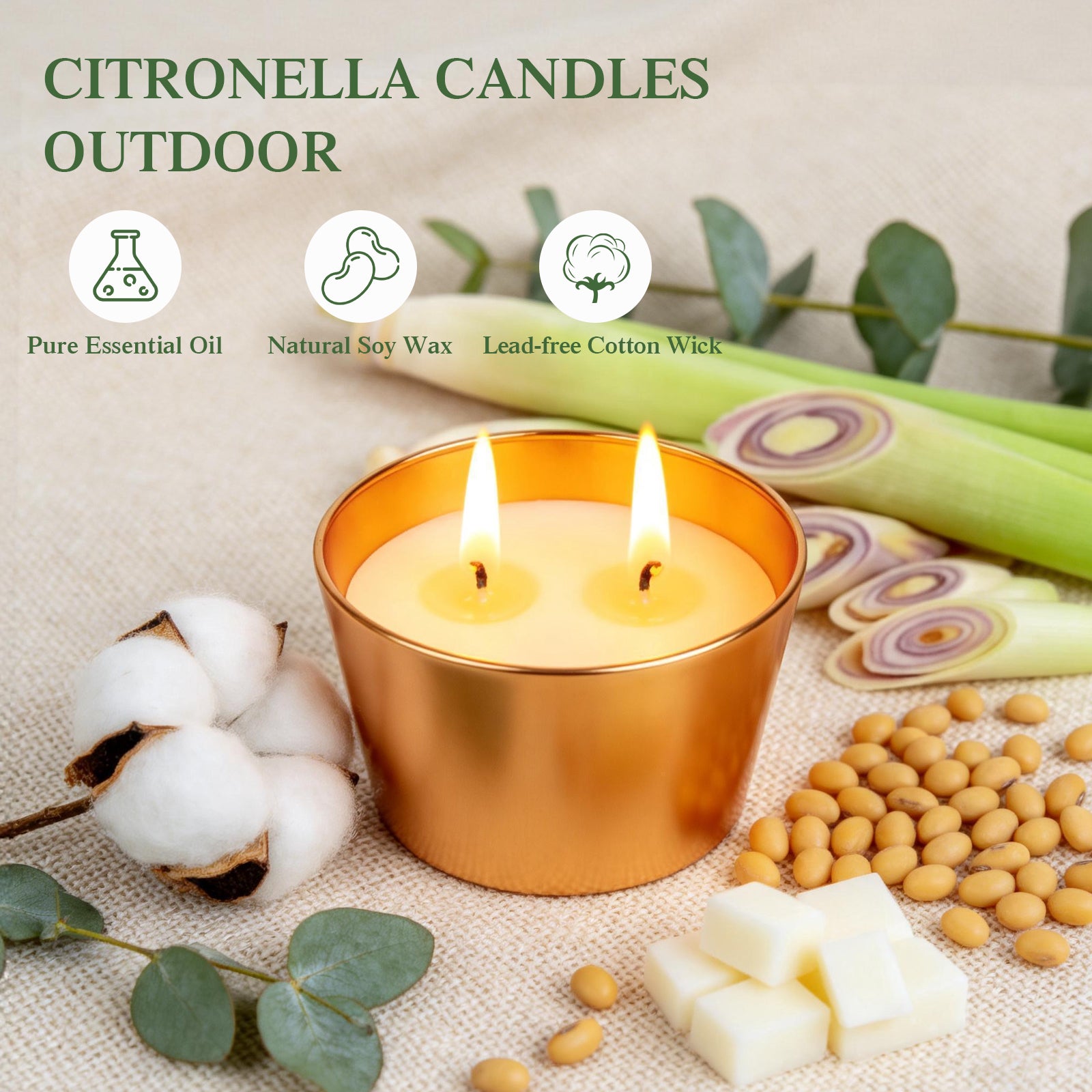 Giphtpoeet 6 Pack Citronella Candles Outdoor 2-Wick 3.5oz Natural Soy Wax Lemongrass Scented Candles for Party Patio Garden Yard Camping Home