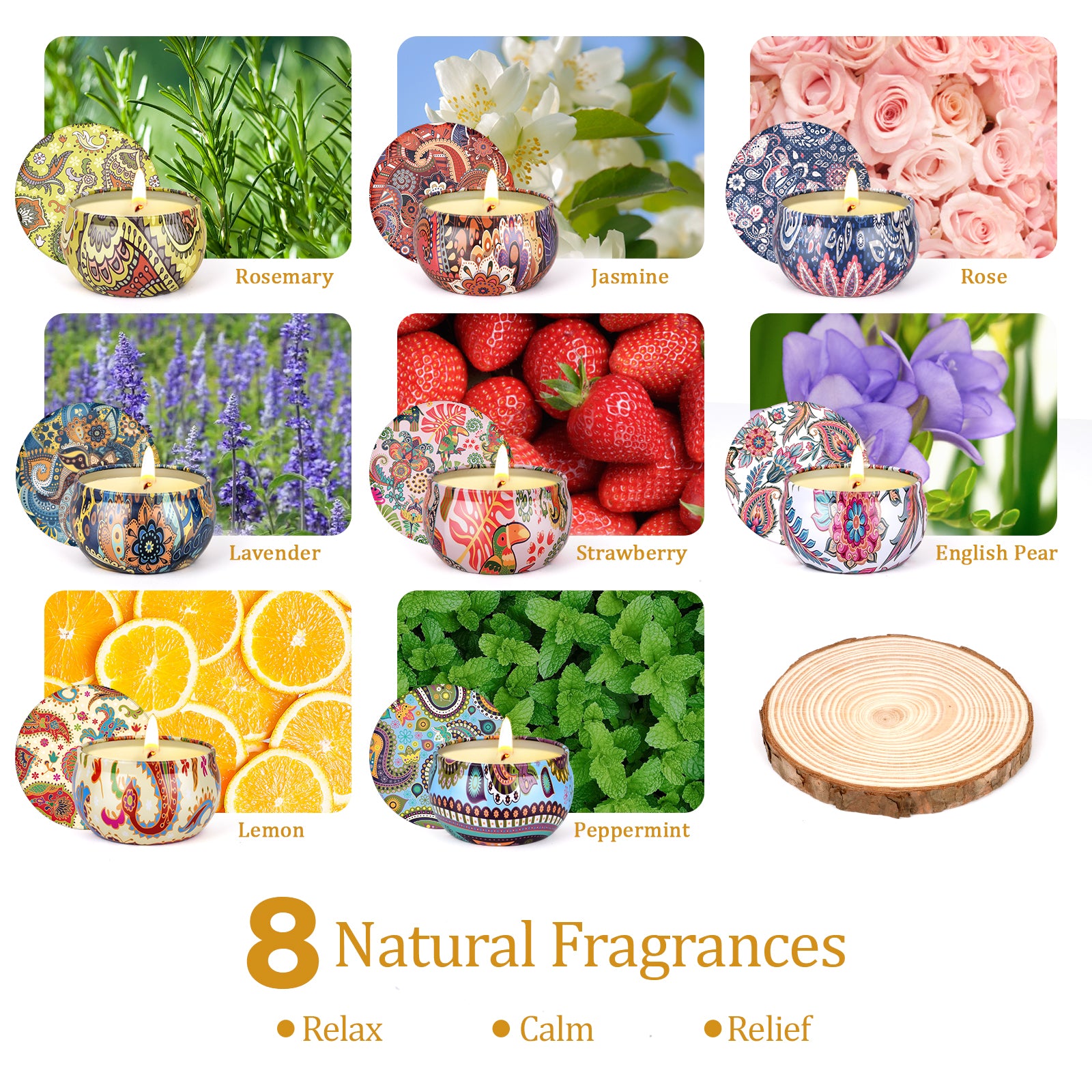 Giphtpoeet 8Pack Scented Candles Home Fragrance with a Wood Pad
