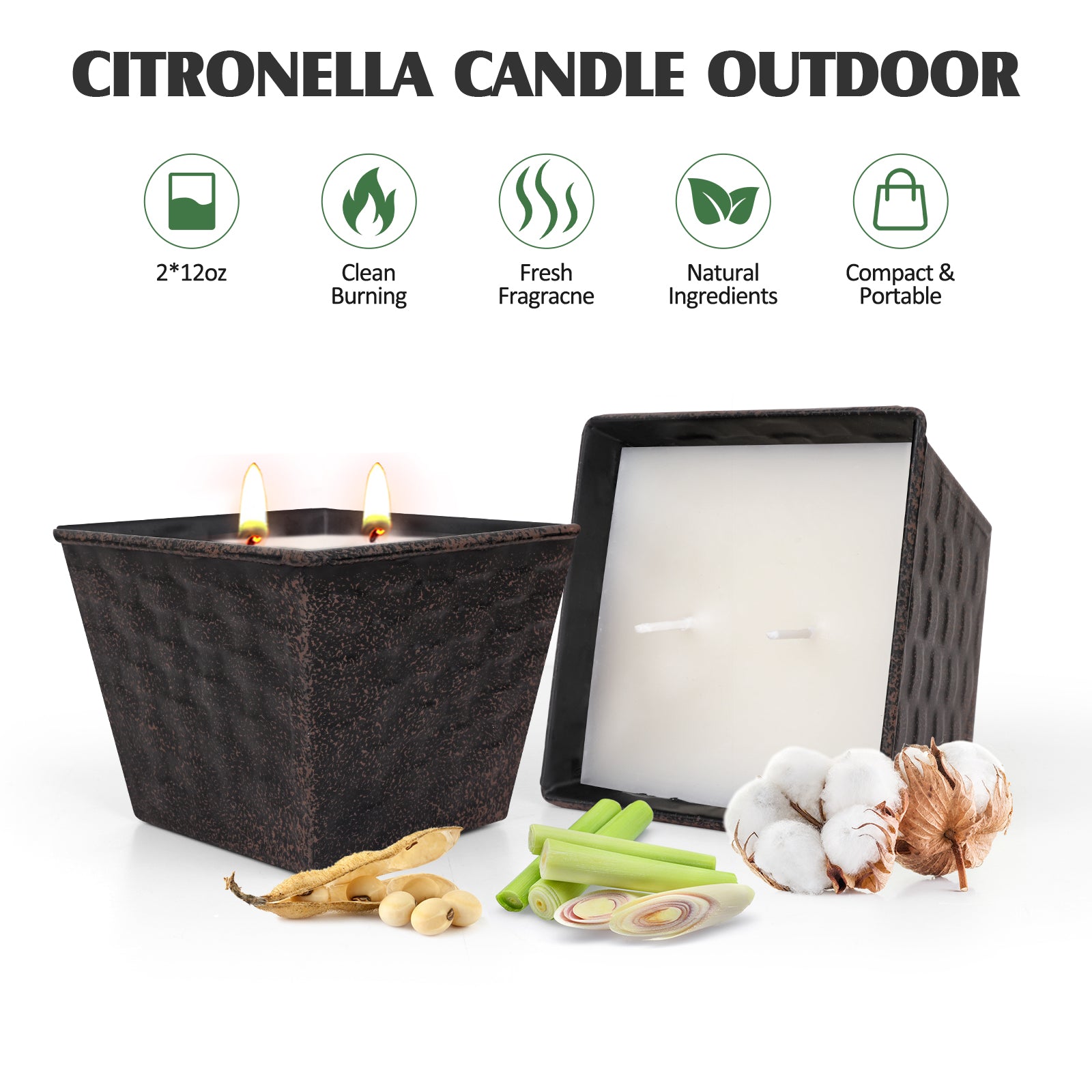 Giphtpoeet 2 Pack Citronella Candles Outdoor Large 28oz 2 Wicks Lemongrass Scented Soy Wax Candle for Indoor Outside