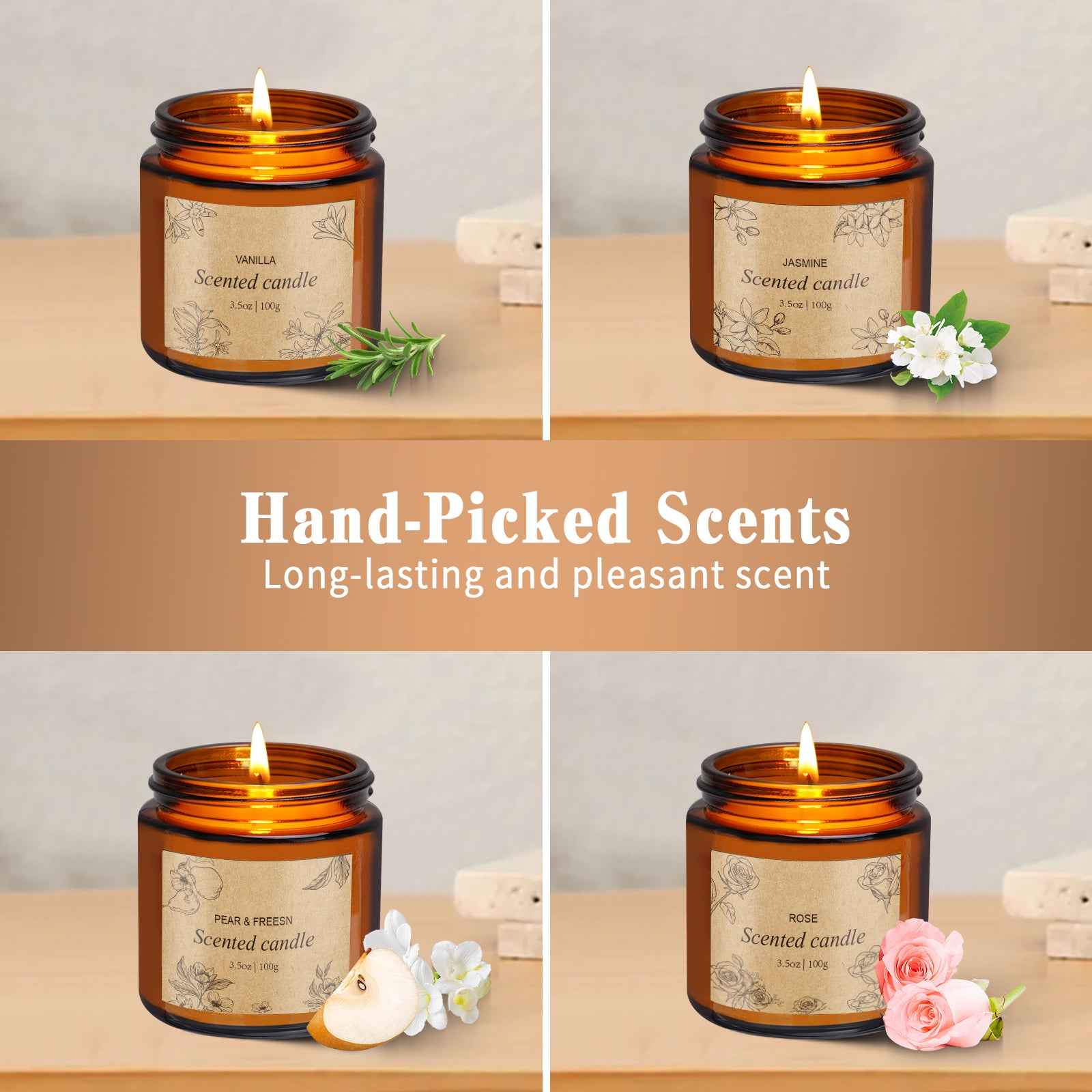 Giphtpoeet 4 Pack Scented Bath Candles Essential Oil Fragranced Soy Wax Jar Candle Set Burn 120h