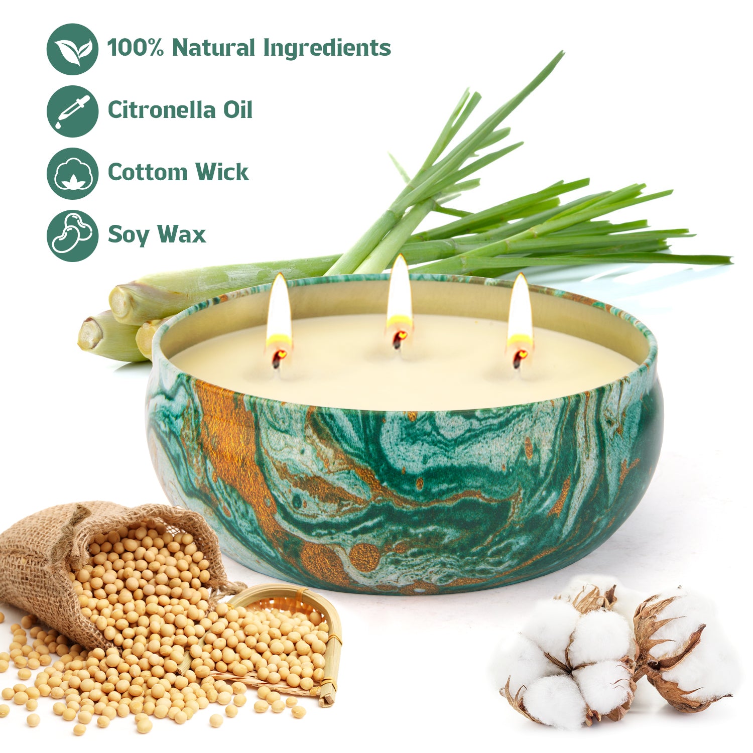 Giphtpoeet Citronella Candles Outdoor 3-Pack Large 14oz Soy Wax Lemongrass Tin Candles up to 270 Hours Burning for Patio Garden Camping