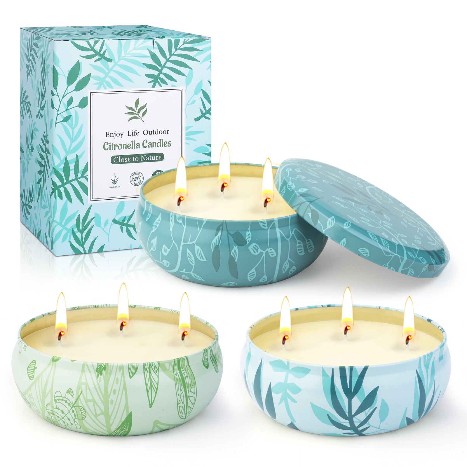 Giphtpoeet Citronella Candles Outdoor 3 Pack 12oz Summer Lemongrass Scented Candles Bulk 3 Wick 210h Long Burning