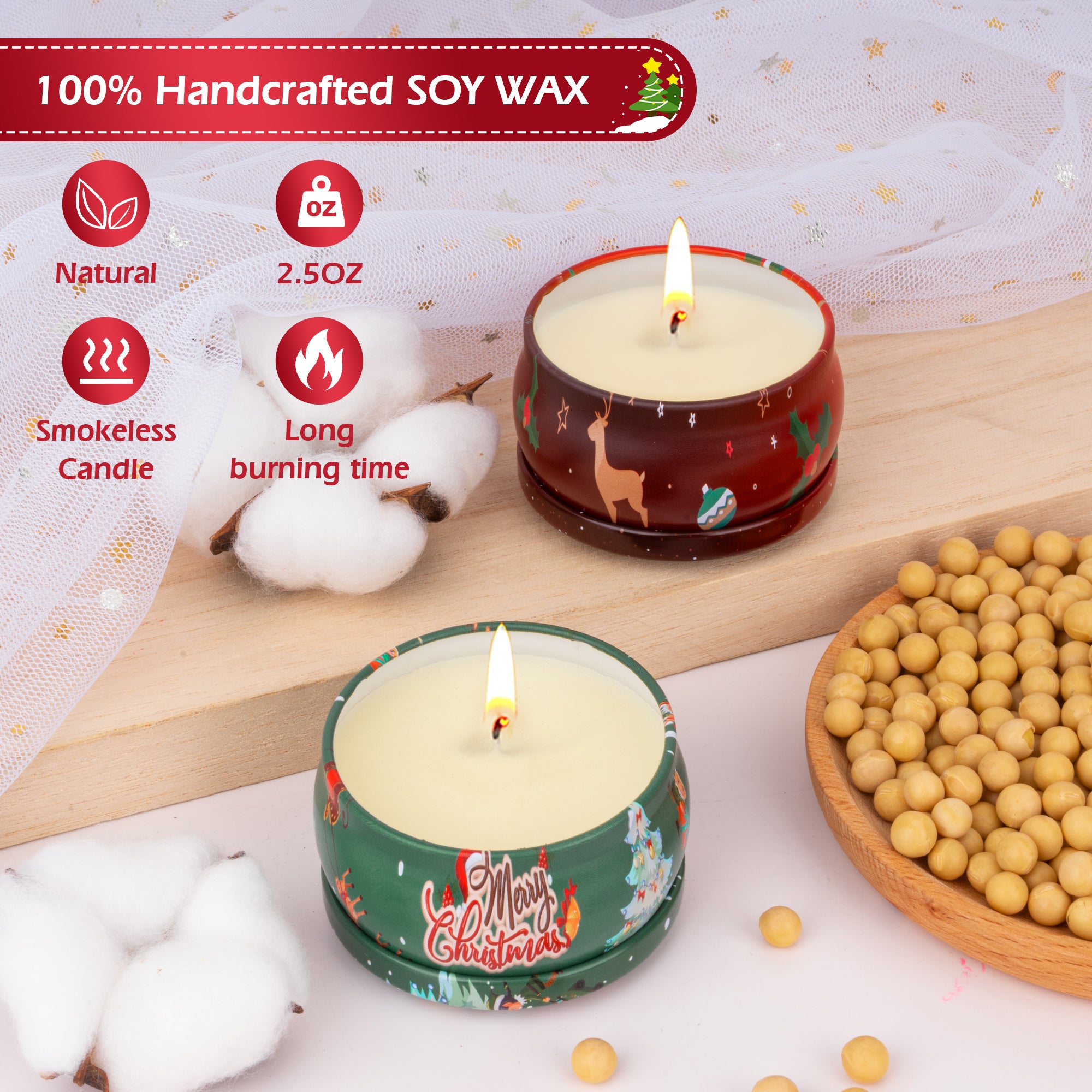 Giphtpoeet 9 Pack Christmas Scented Candles Gift Set for Woman, Jar Candle, 2.5 oz Soy Wax Tin Candle