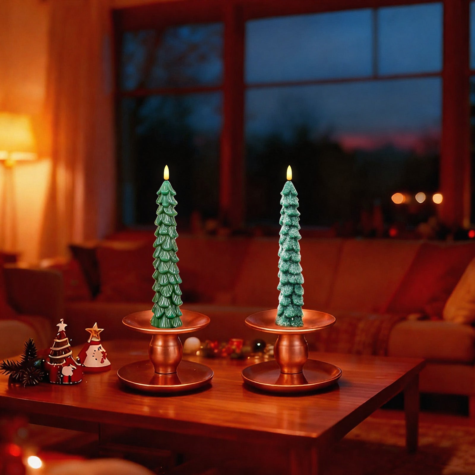 Giphtpoeet Christmas Tree Candles with Remote, 4 pack Flameless Battery Operated Taper Candles with 3D Flickering Wick