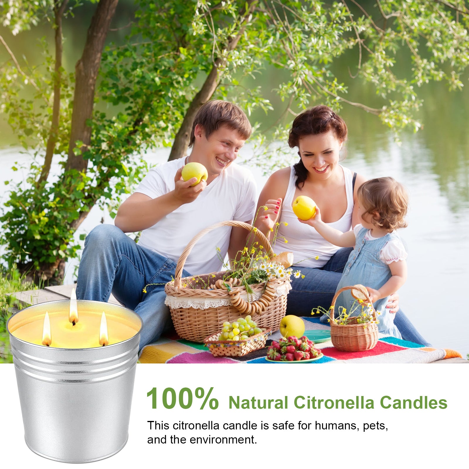 Citronella Candles Outdoor/Indoor Large 3 Wick Soy Wax Outdoor Candles Long Lasting Burn Time for Patio/Garden/Yard/Balcony/Camping 2 Pack
