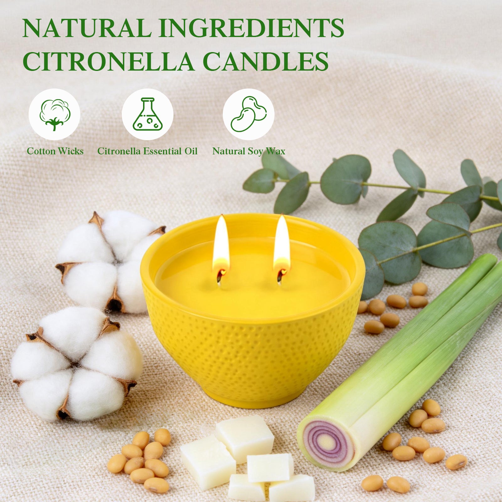 Giphtpoeet Citronella Candles 3 Pack Natural Soy Wax Lemongrass Scented Outdoor Candles 2 Wick Cement Bowl for Patio Garden Deck Camping