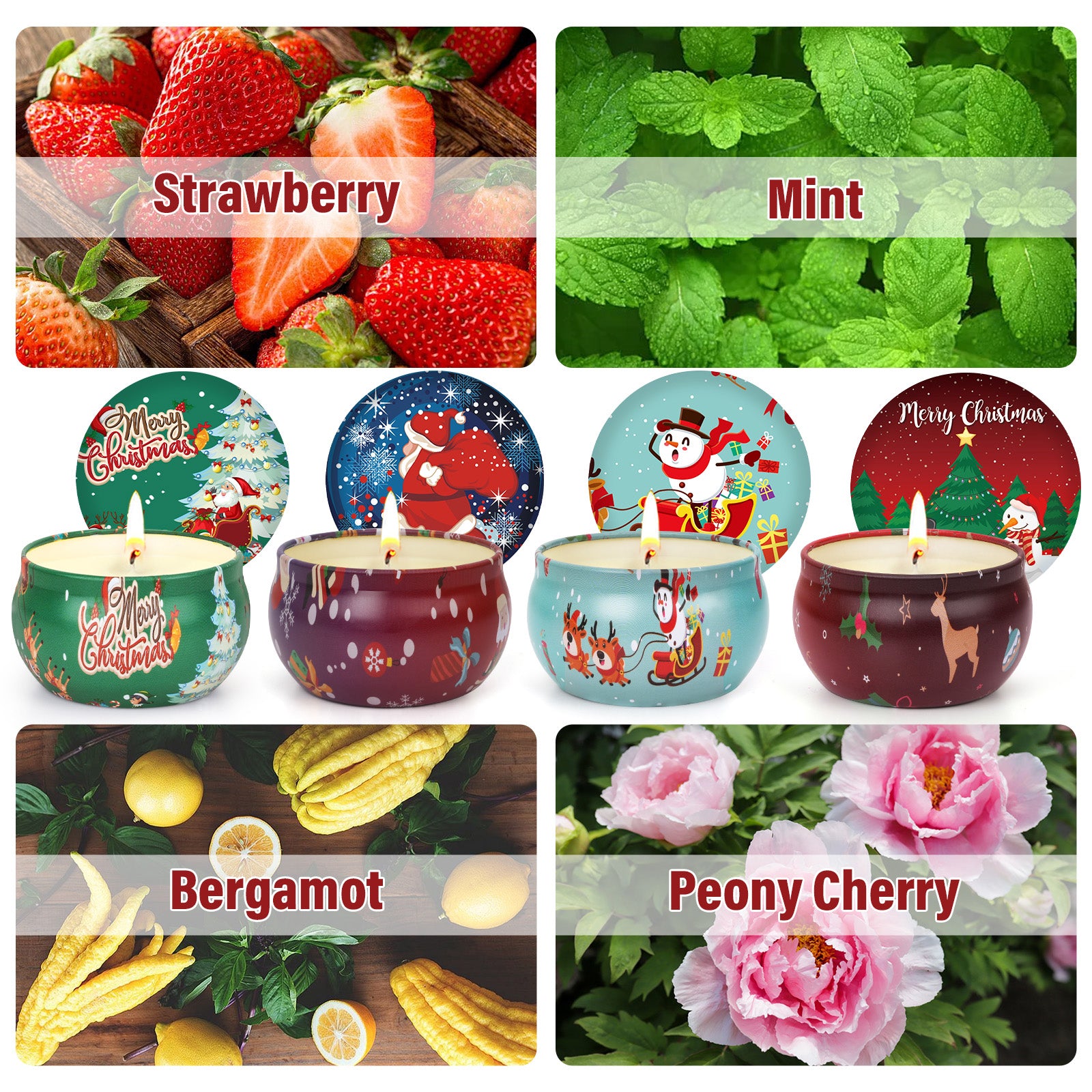 Giphtpoeet 4 Pack Christmas Scented Candles Gift Set for Woman, Jar Candle, 2.5 oz Soy Wax Tin Candle