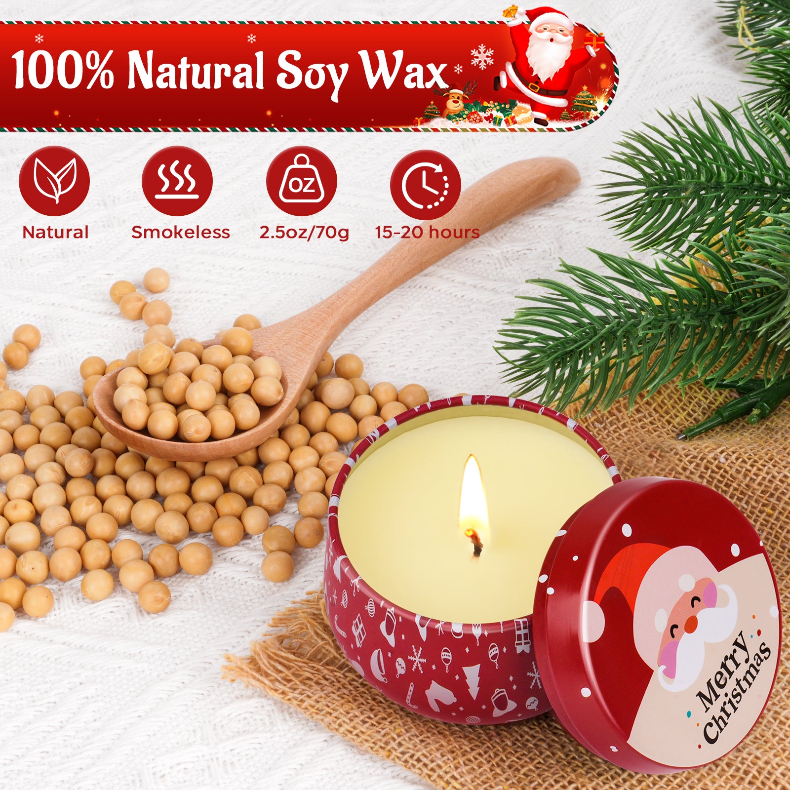 Giphtpoeet 4 Pack Christmas Scented Candles Gift Set for Woman, Jar Candle, 2.5 oz Soy Wax Tin Candle