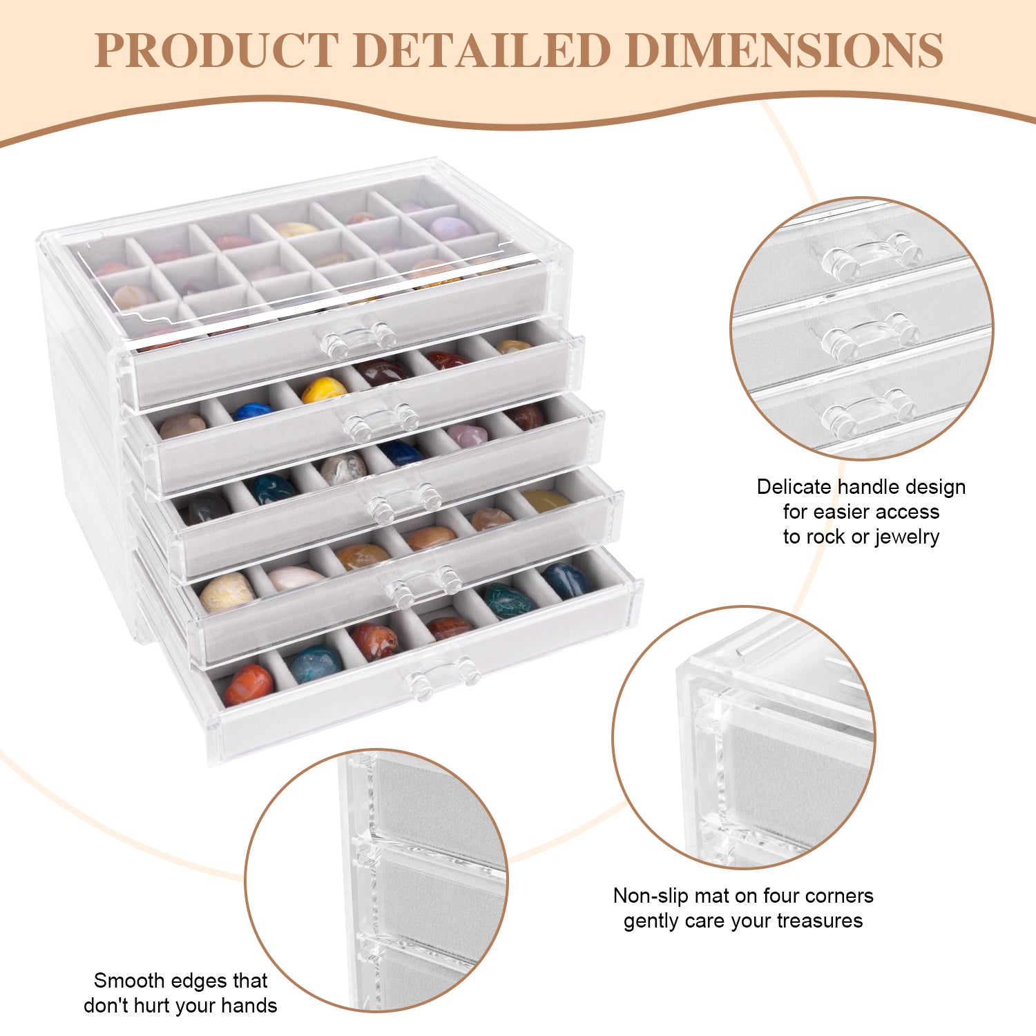Giphtpoeet Acrylic Jewelry Box with 5 Drawers Clear Earring Storage Organizer Display Case for Women Girls Gray