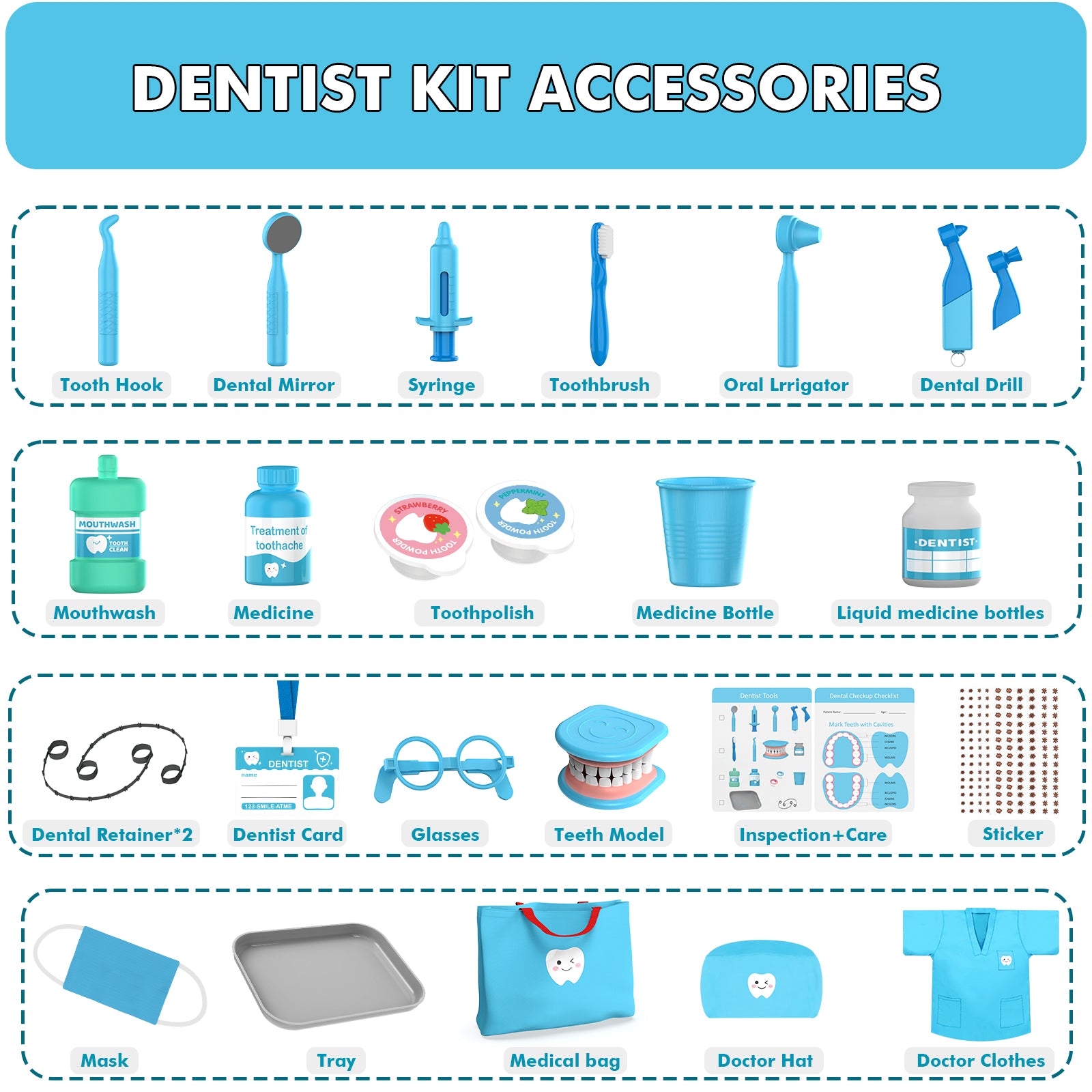 OFUN Doctor Kit for Kids Dentist Play Set for Toddlers 3-5 Pretend Play Medical 25 PCS