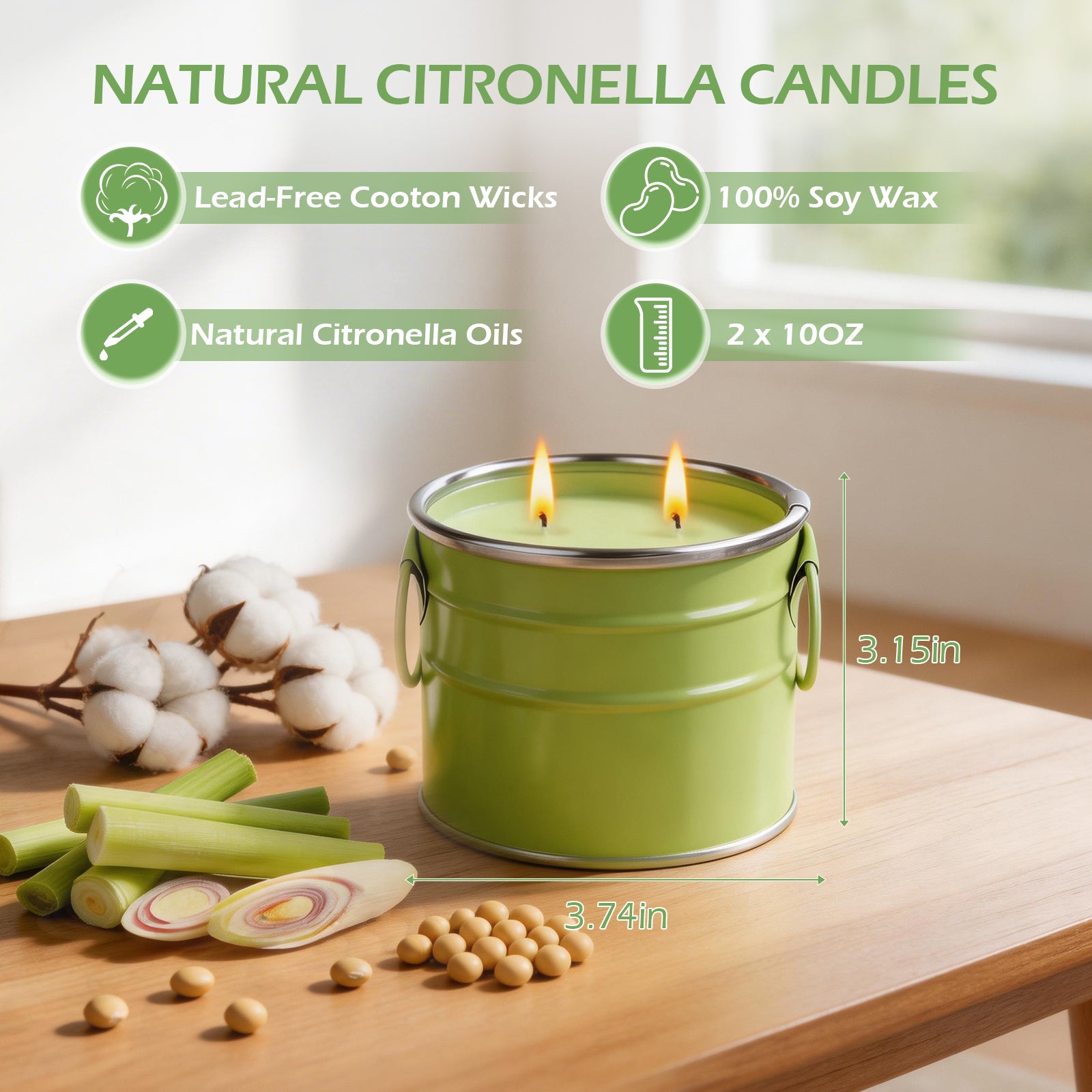 Giphtpoeet 2 Pack Citronella Candles 2-Wick 20oz Lemongrass Scented Summer Outdoor Candles for Patio Garden Balcony Backyard Camping