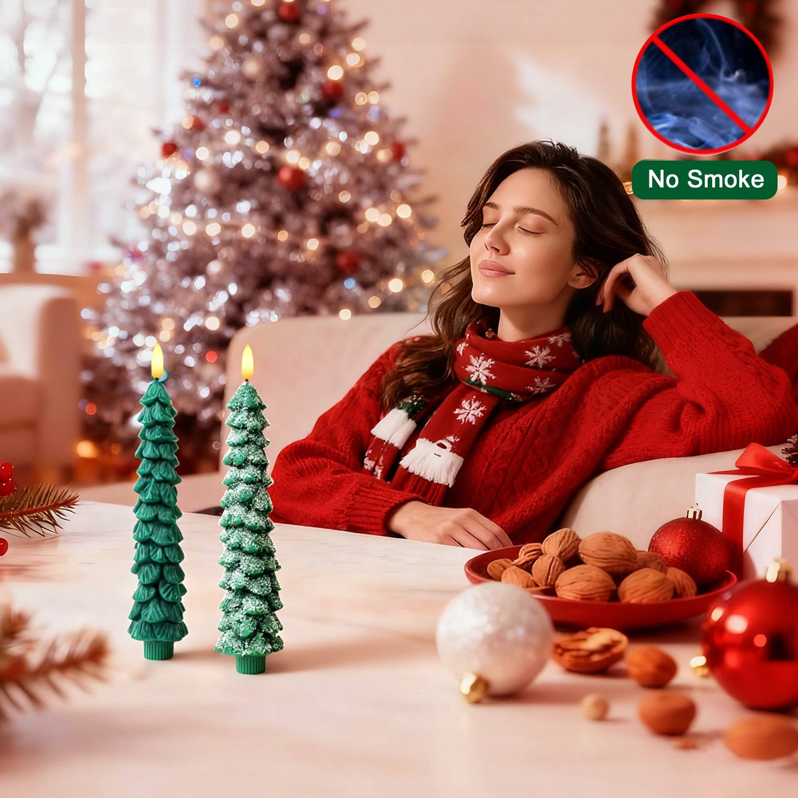 Giphtpoeet Christmas Tree Candles with Remote, 4 pack Flameless Battery Operated Taper Candles with 3D Flickering Wick