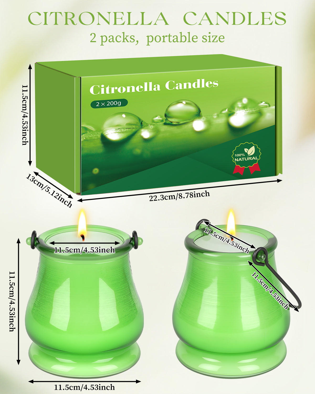 Giphtpoeet 2 Pack Citronella Candles Outdoor Hanging Lantern Soy Wax Scented Candles for Indoor Garden