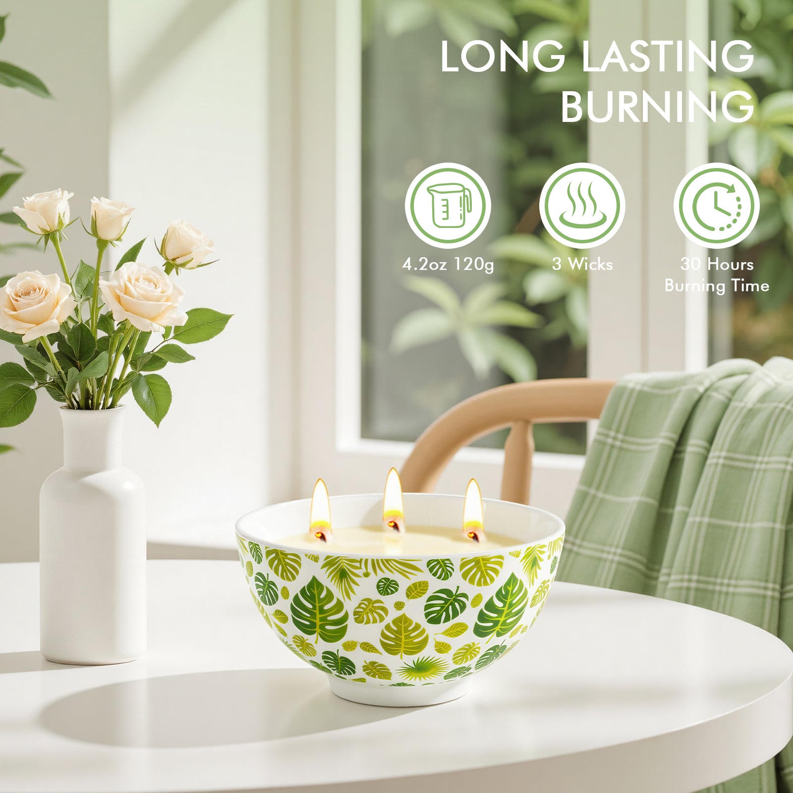 Giphtpoeet Citronella Candles Outdoor Indoor 3 Wick Natural Soy Lemongrass Scented Candle Reusable Ceramic Bowl