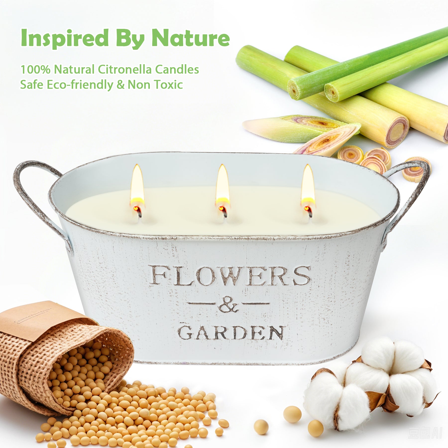 Giphtpoeet Extra Large Citronella Candle Outdoor 3 Wick 200H Lasting Lemongrass Candle for Outside Garden, 30oz